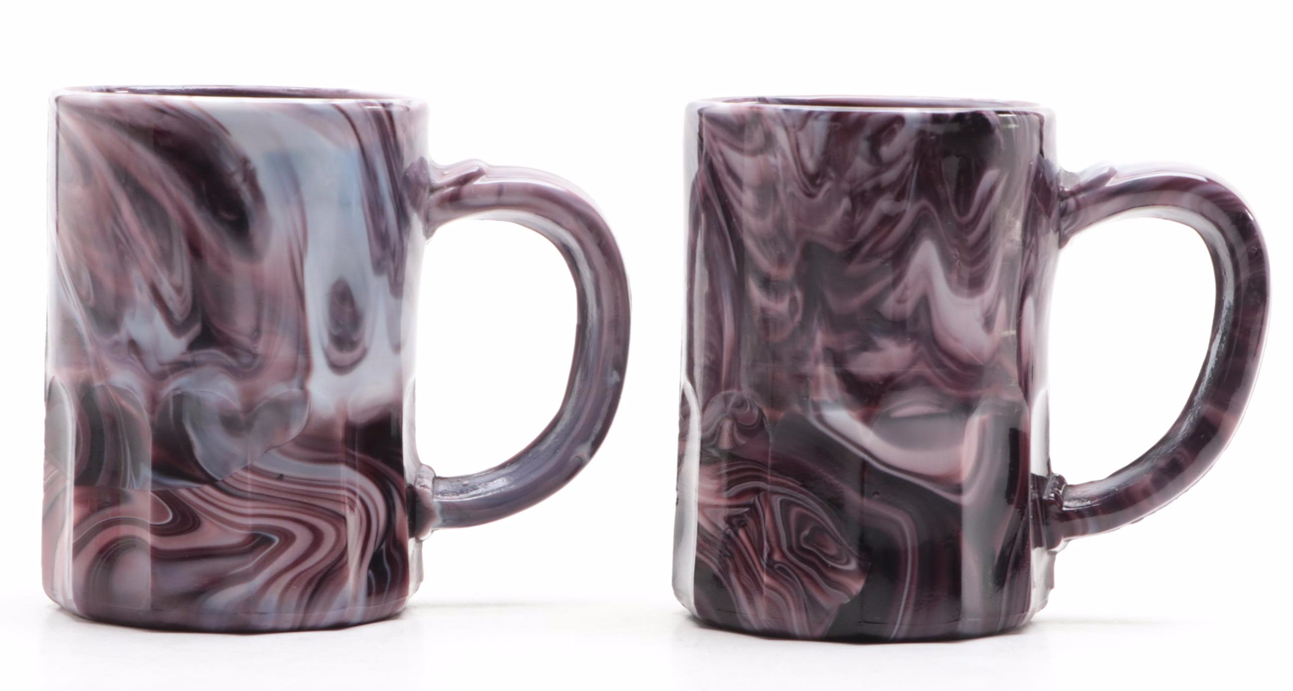 Imperial Amethyst Slag Glass Beehive Jar with Other Mugs, 20th Century