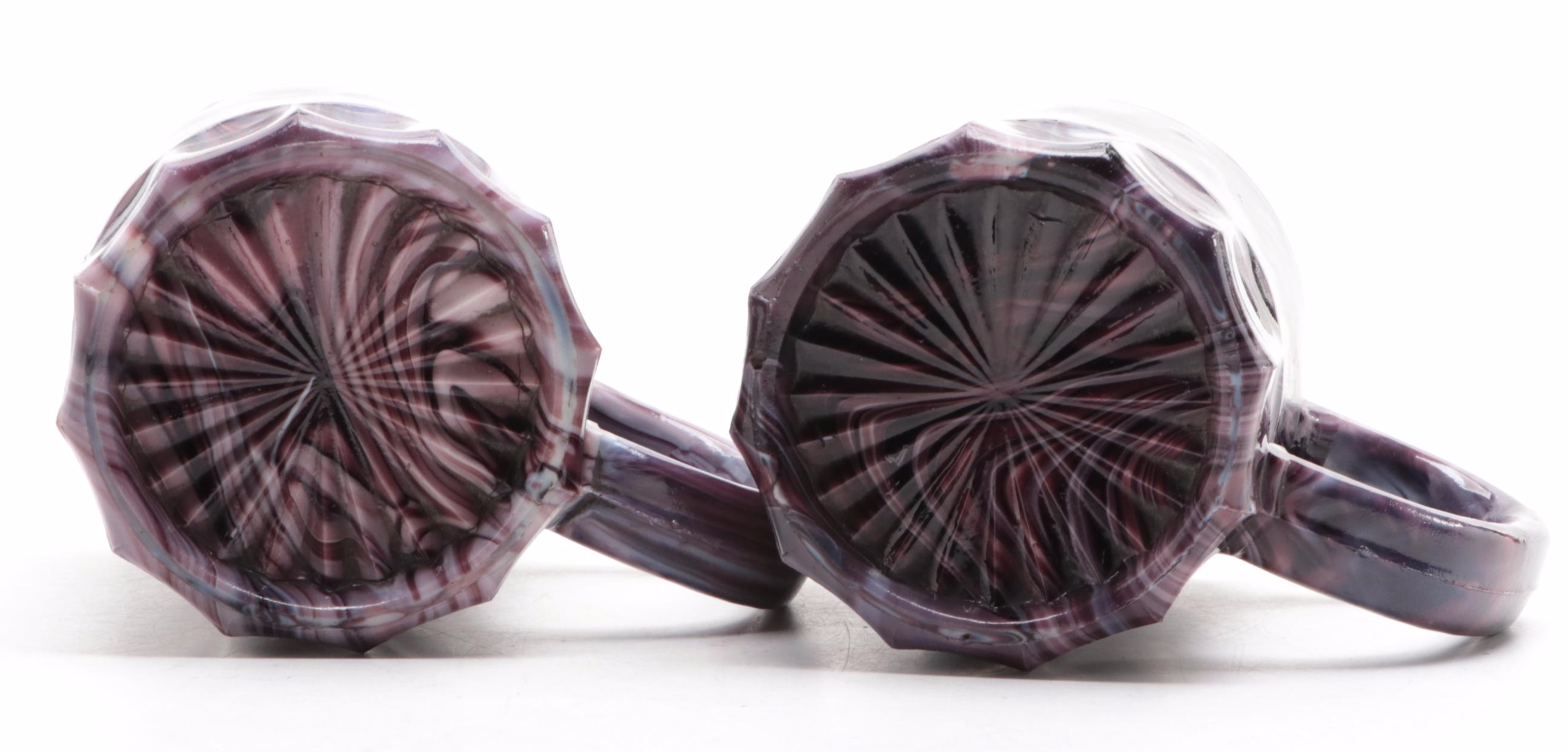 Imperial Amethyst Slag Glass Beehive Jar with Other Mugs, 20th Century