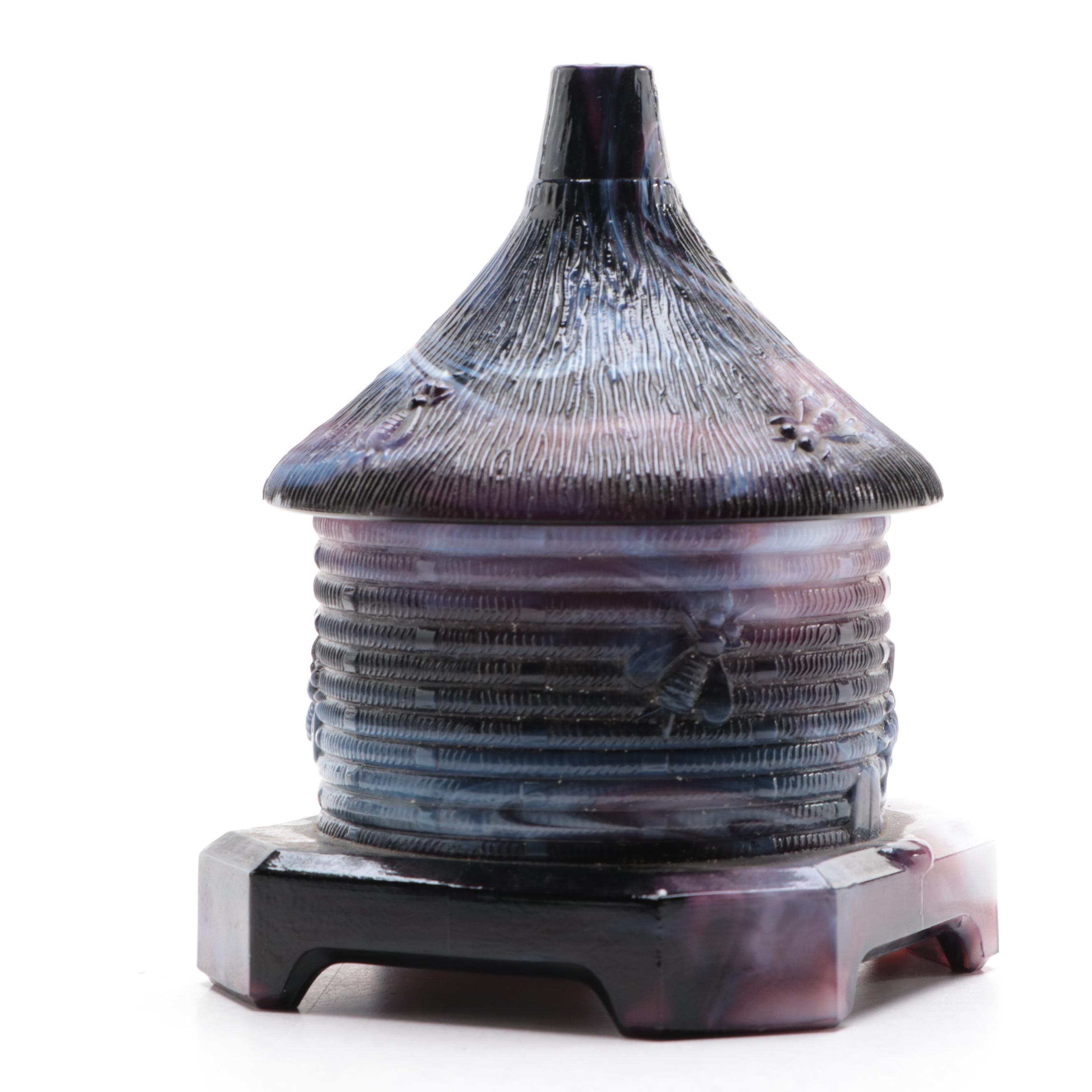 Imperial Amethyst Slag Glass Beehive Jar with Other Mugs, 20th Century