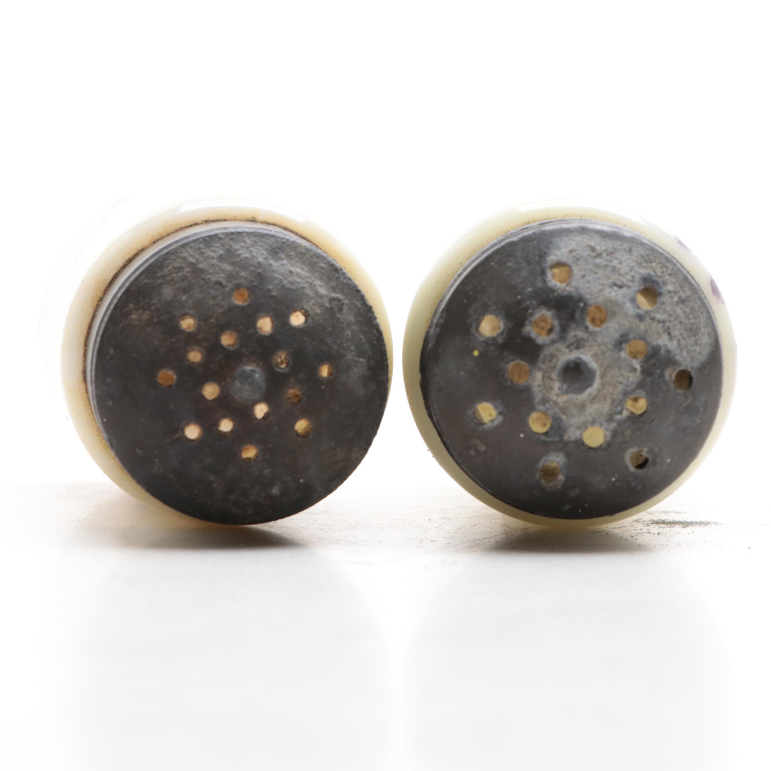 Hand Painted Ceramic and Metal Salt and Pepper Shaker