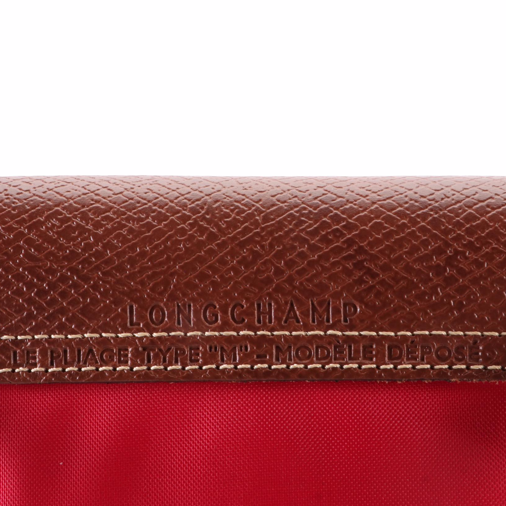 Longchamp Le Pliage Medium Short Handle Tote in Garance Red Nylon and Leather