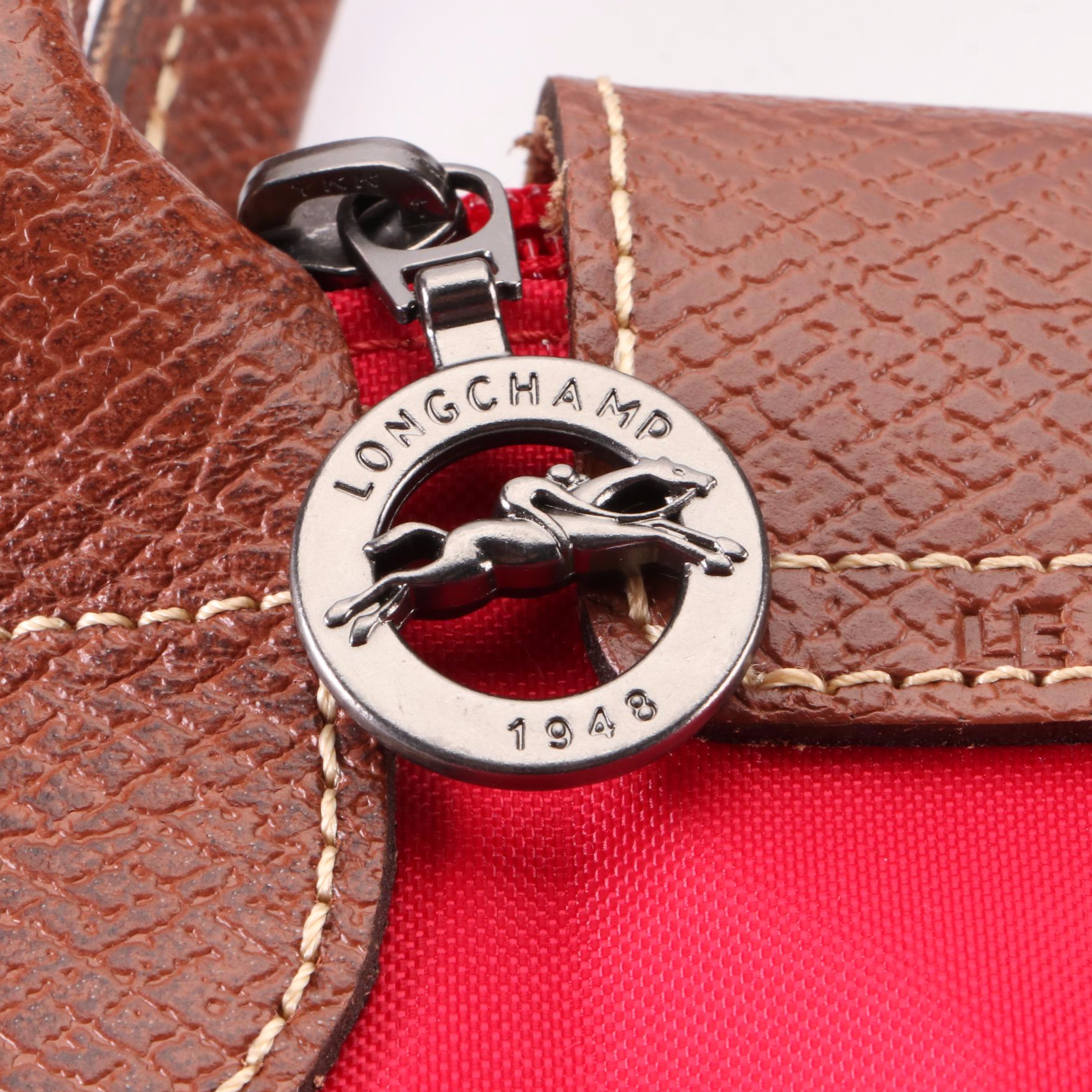 Longchamp Le Pliage Medium Short Handle Tote in Garance Red Nylon and Leather