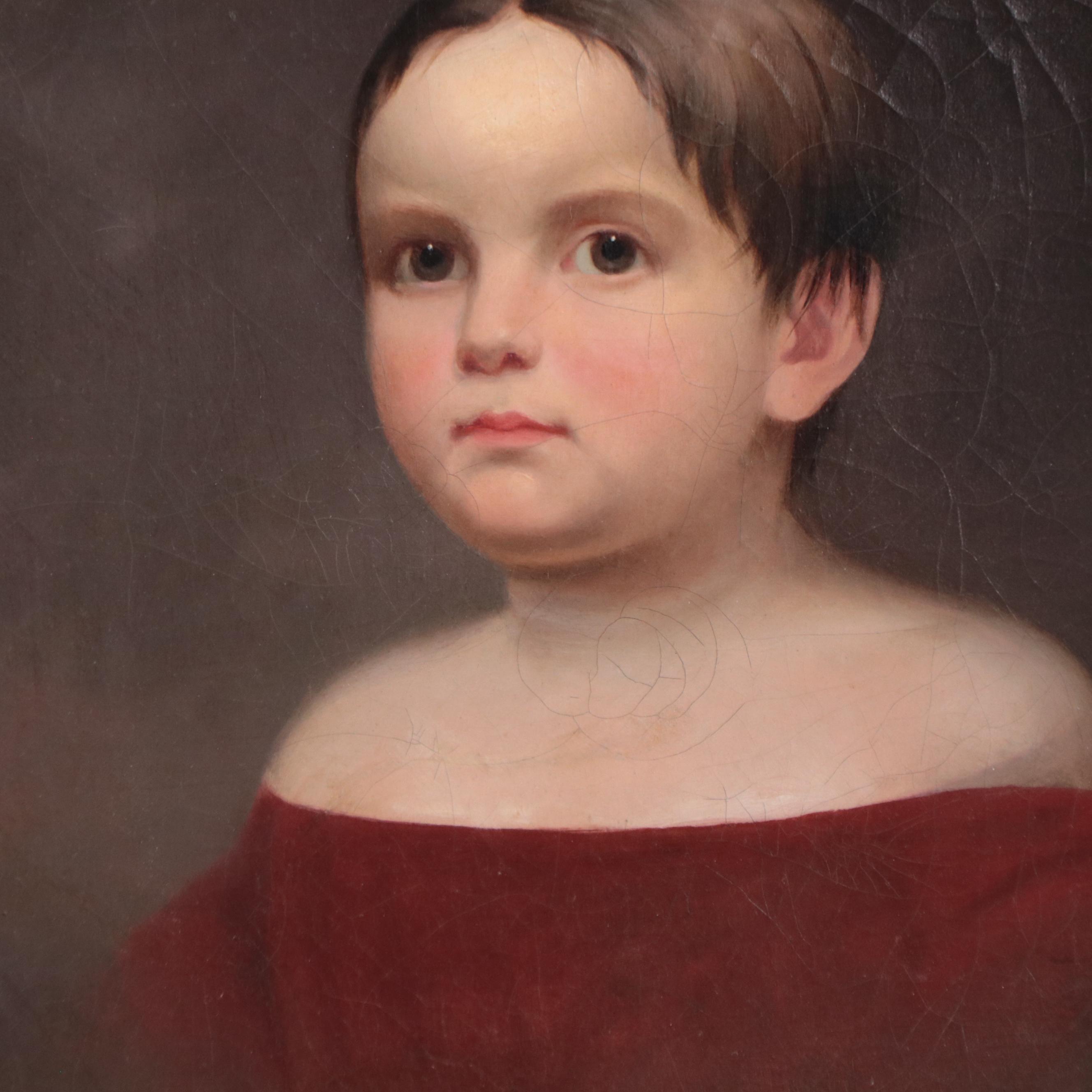 American Oil Painting of Child Portrait, Mid-19th Century