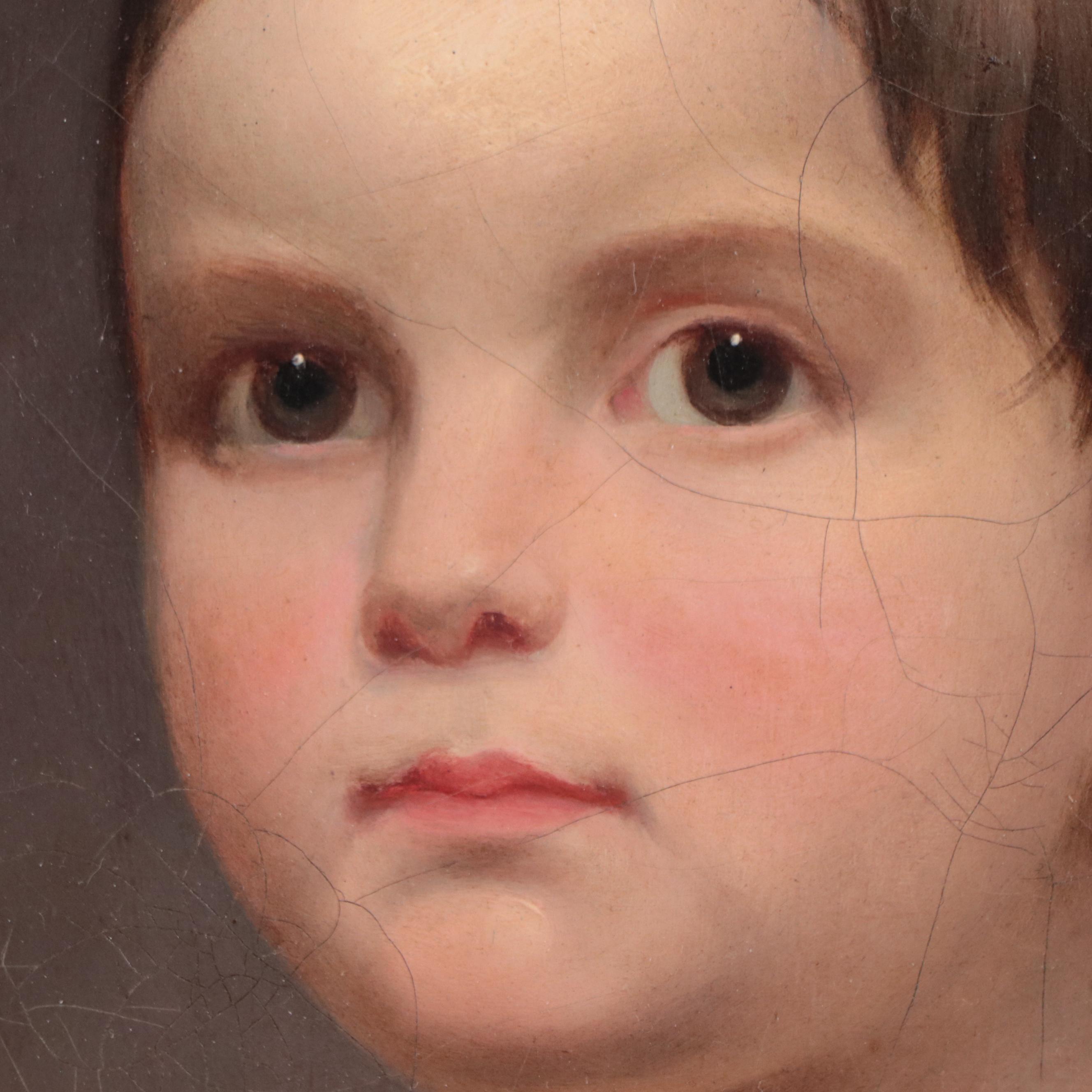 American Oil Painting of Child Portrait, Mid-19th Century