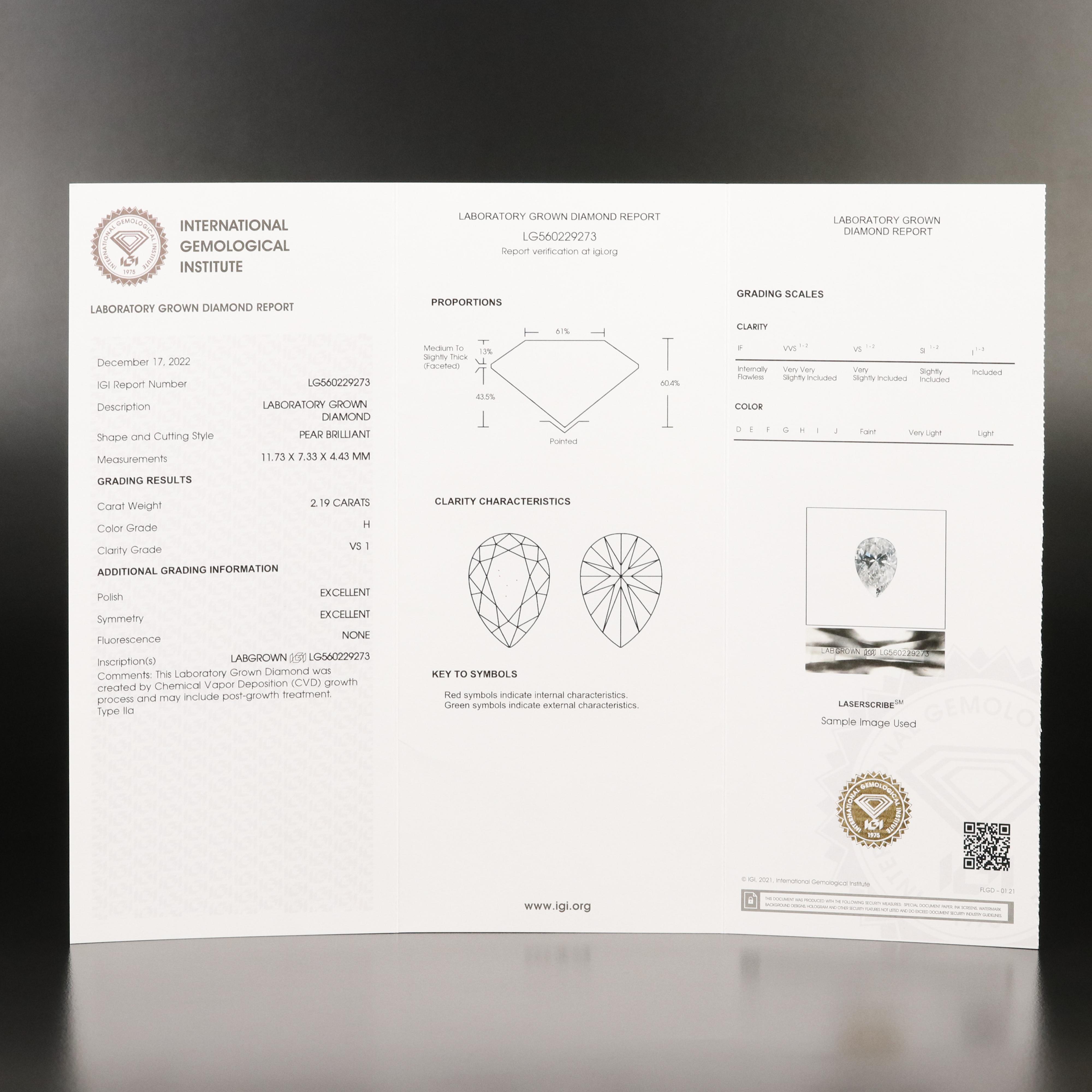 Loose 2.19 CT Lab Grown Diamond with IGI Report