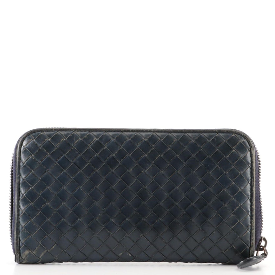 Bottega Veneta Zip-Around Wallet in Intrecciato Leather with Box