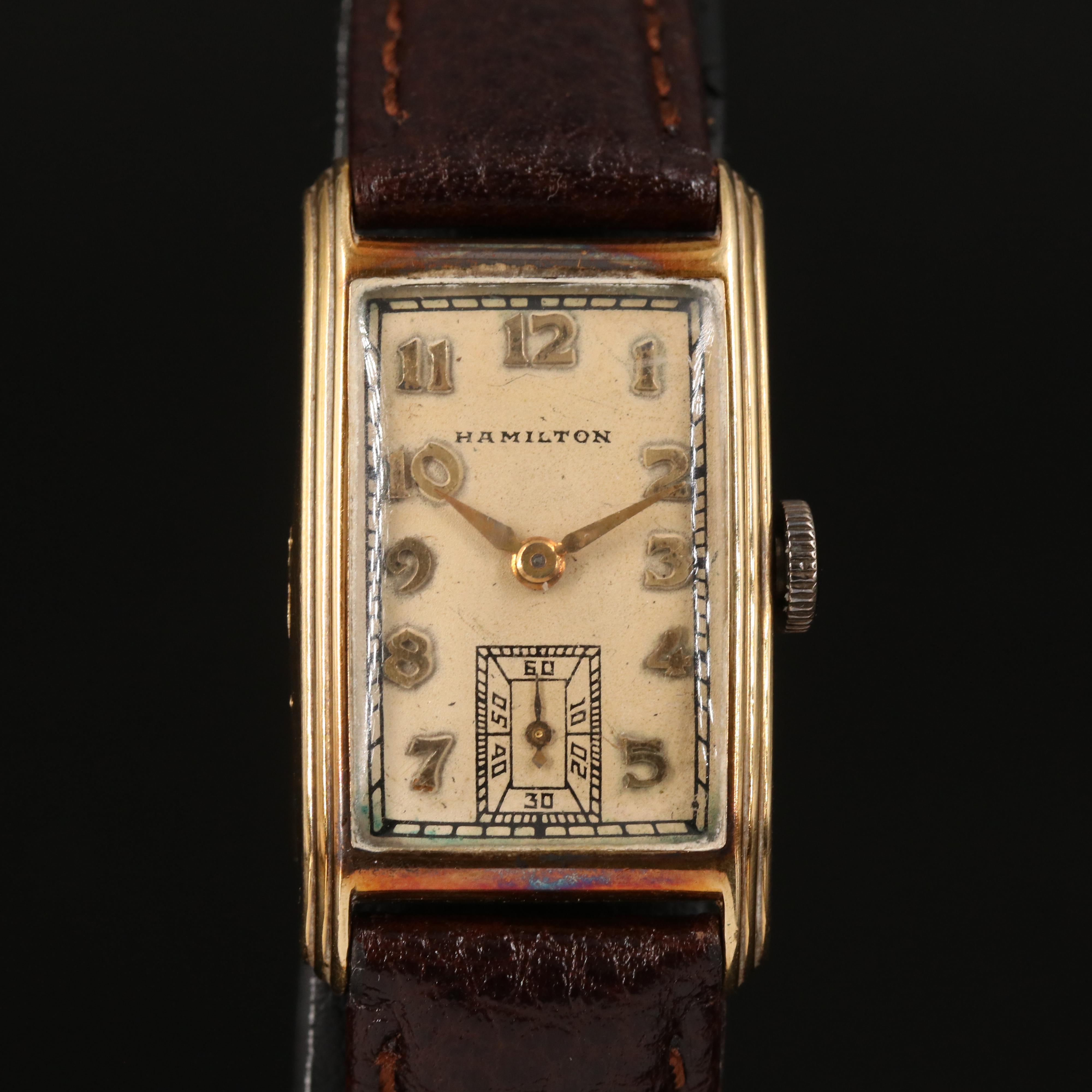 1930s 14K Hamilton Stem Wind Tank Shape Watch