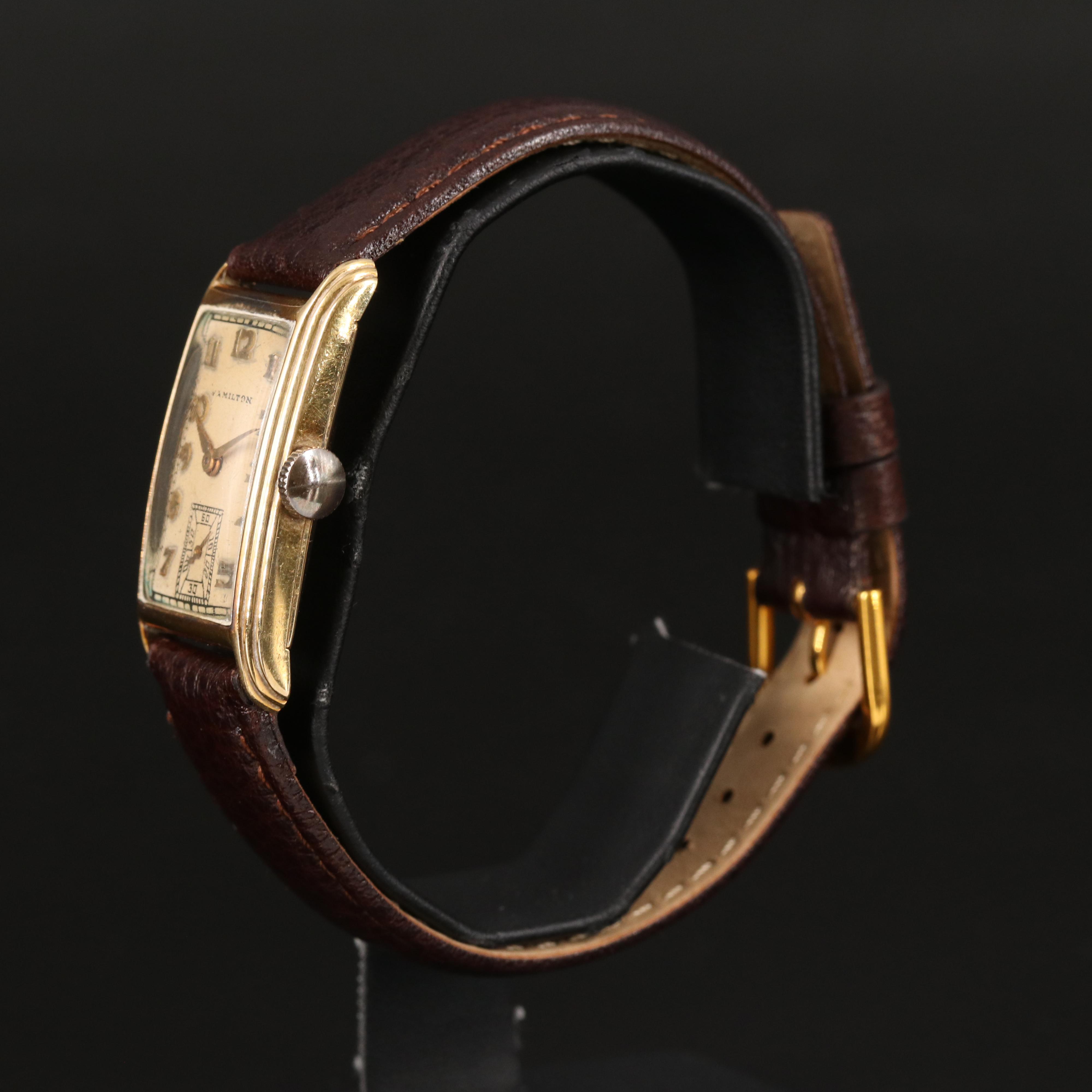 1930s 14K Hamilton Stem Wind Tank Shape Watch