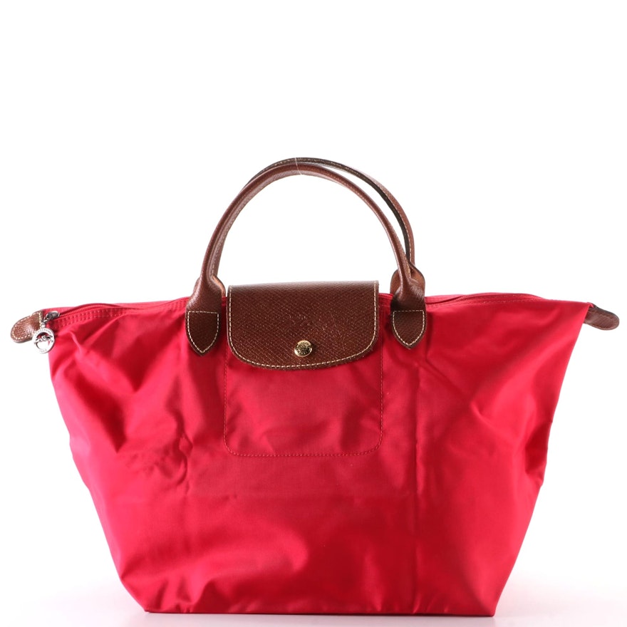 Longchamp Le Pliage Medium Short Handle Tote in Garance Red Nylon and Leather