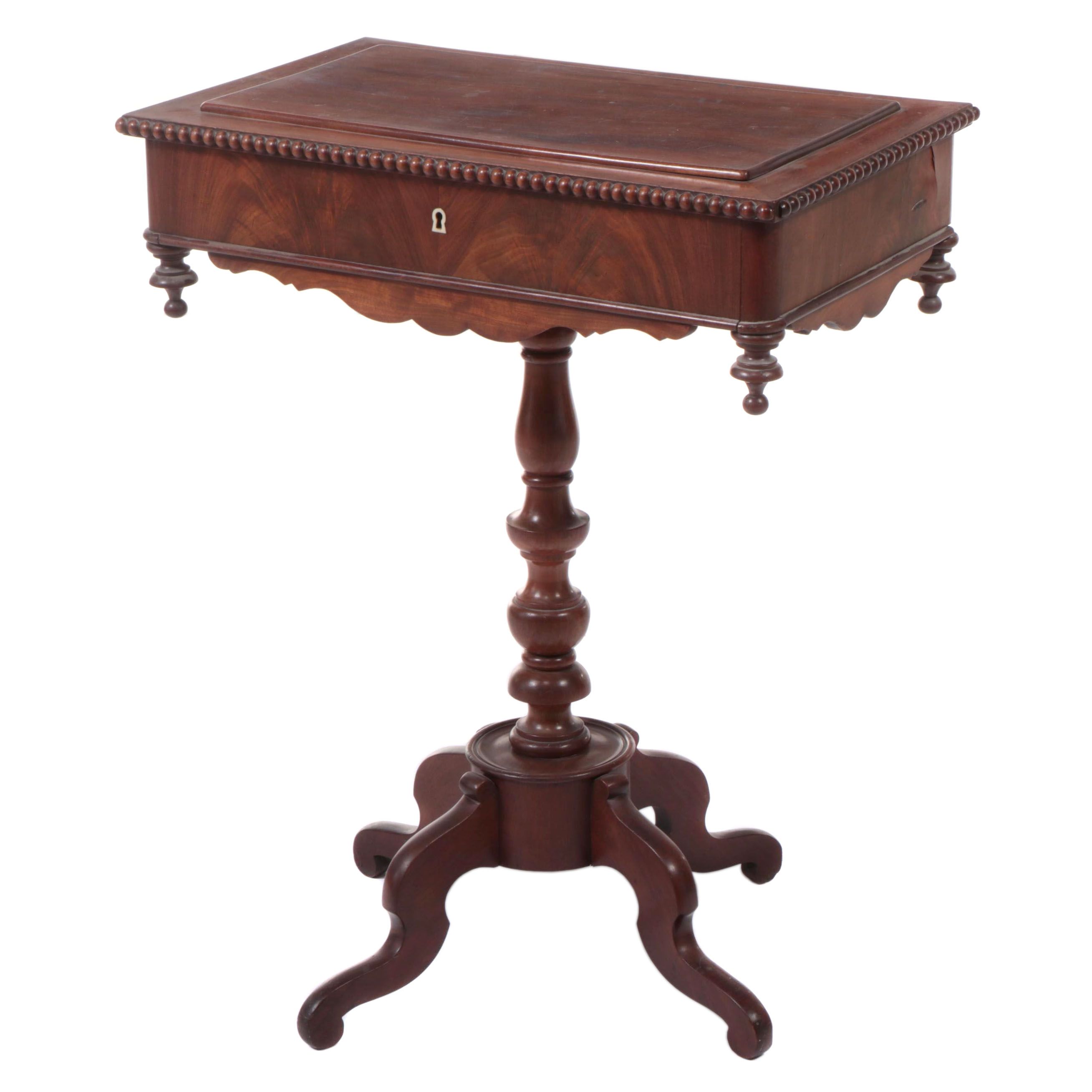 Louis Philippe Mahogany Lift-Lid Sewing Stand, Mid-19th Century