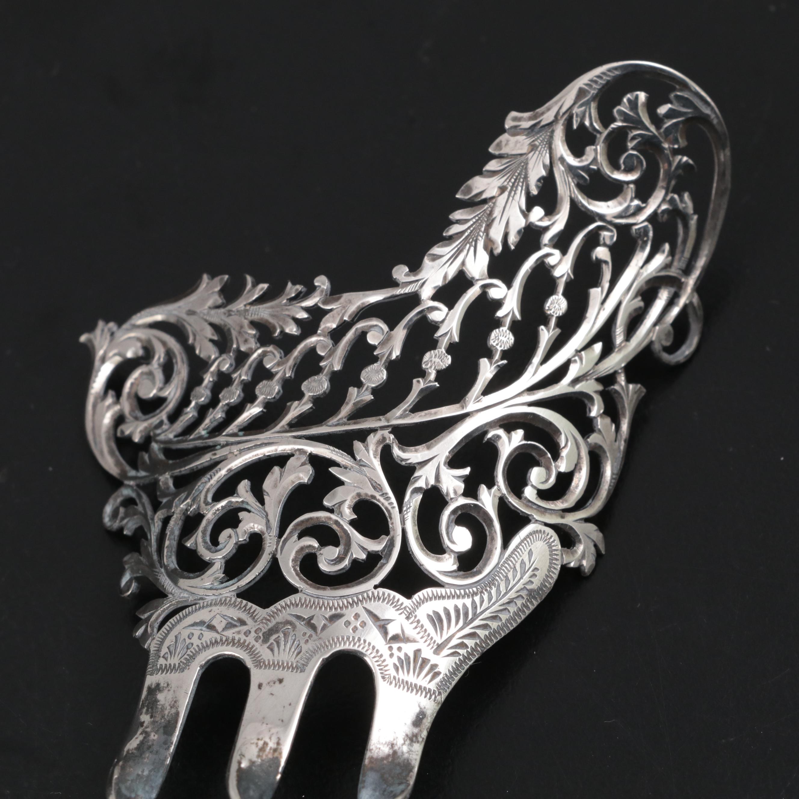 Victorian Style Sterling Silver Comb, Antique