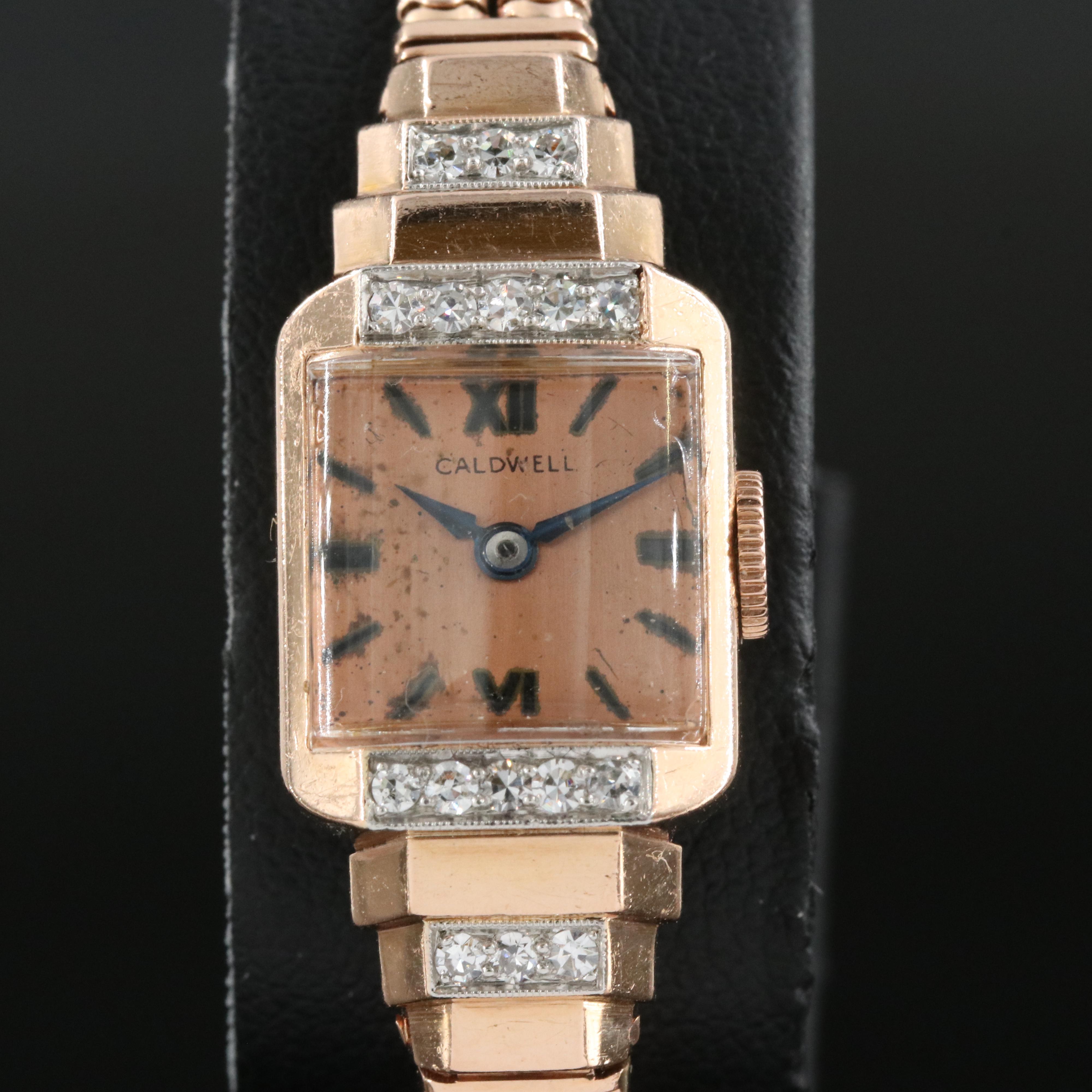 Vintage Caldwell 14K Rose Gold Diamond Watch
