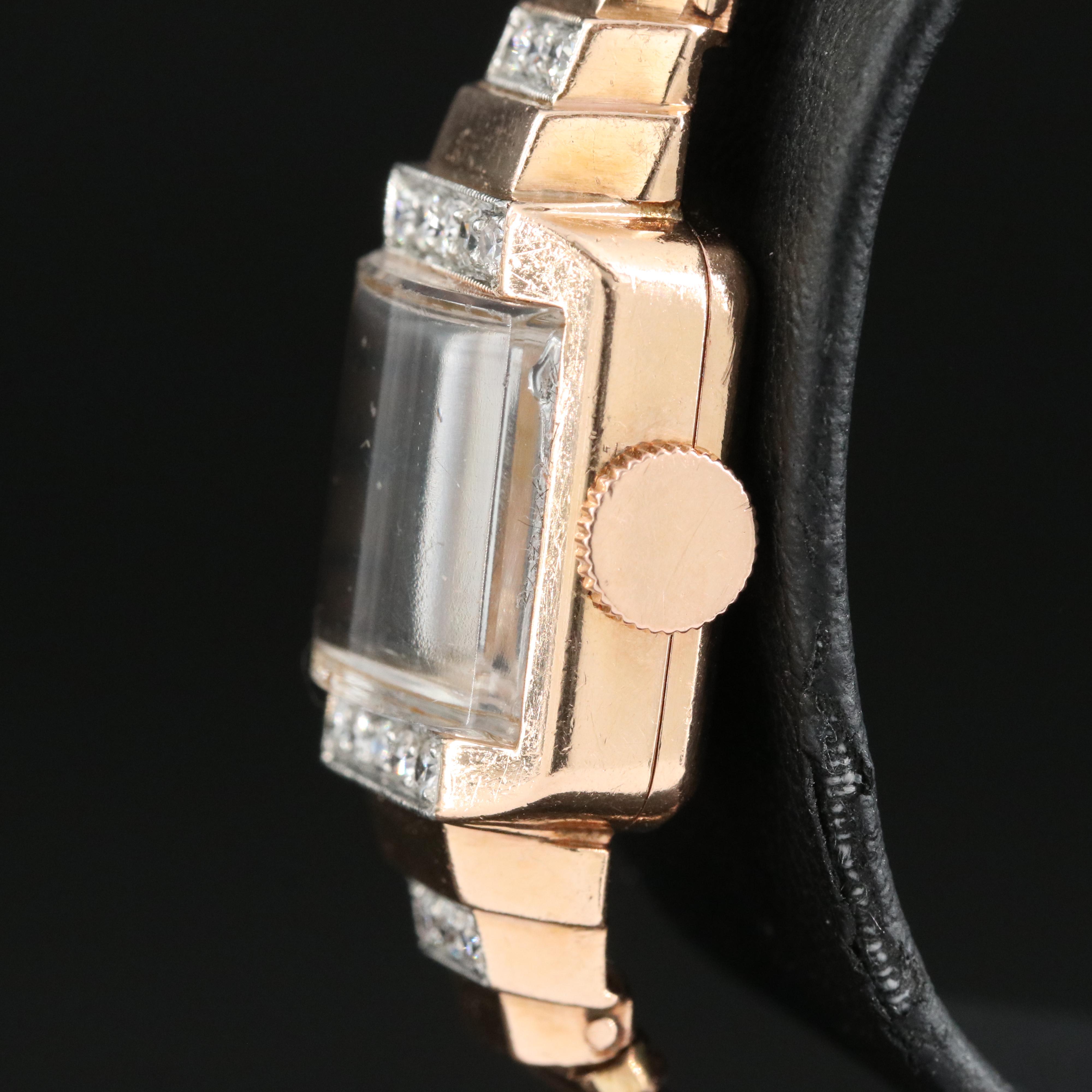 Vintage Caldwell 14K Rose Gold Diamond Watch