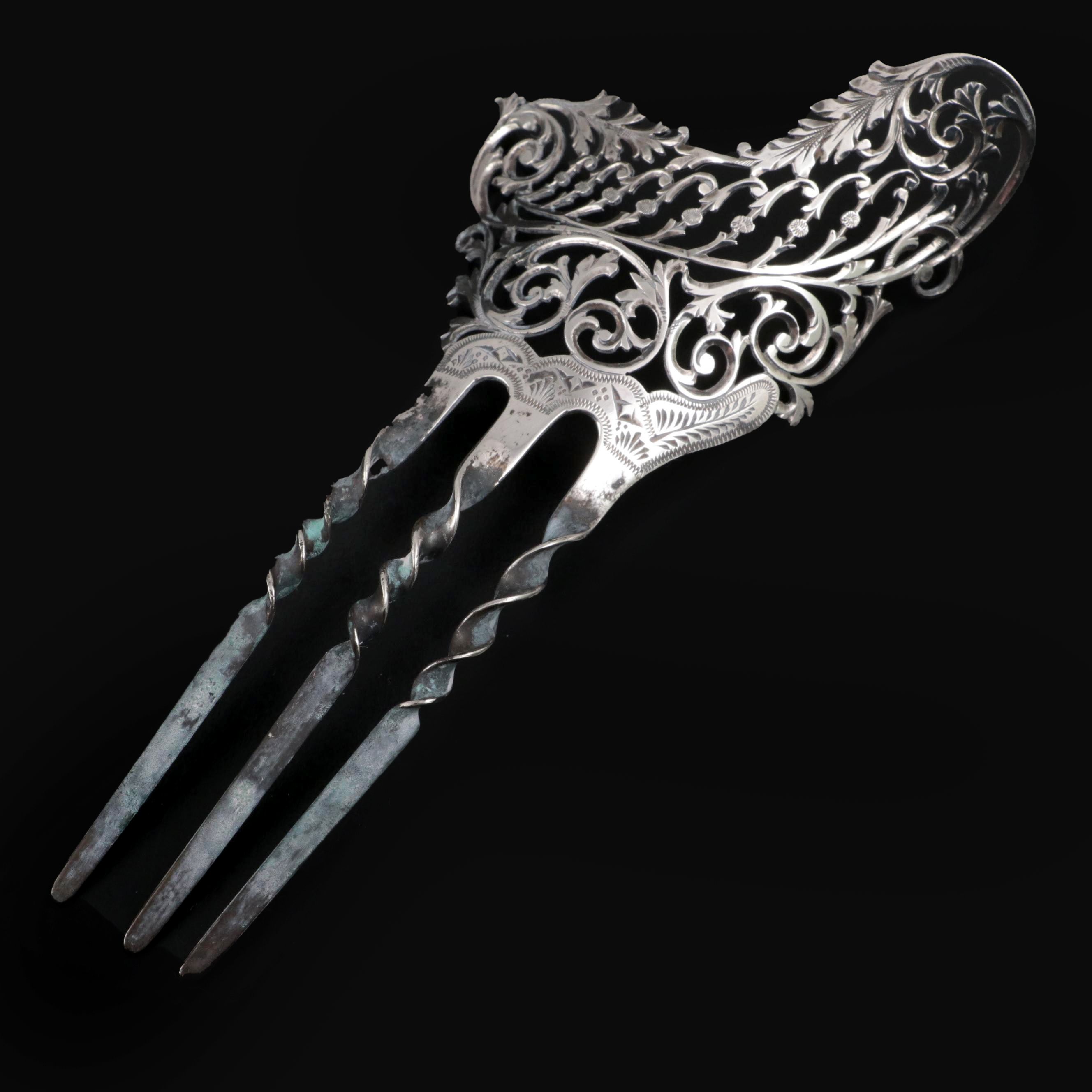 Victorian Style Sterling Silver Comb, Antique