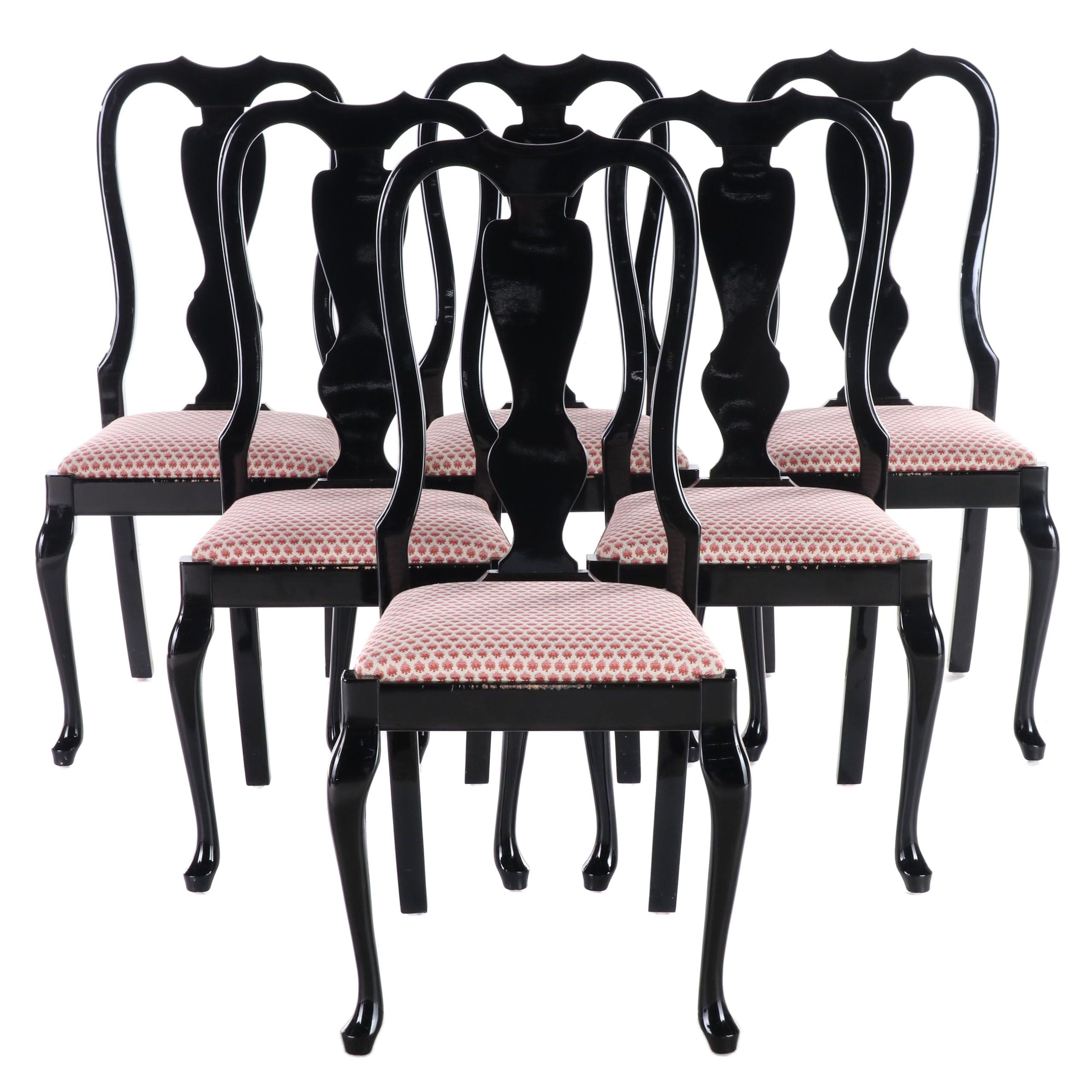 Six Tonon Italian Late Baroque Style Ebonized Dining Chairs