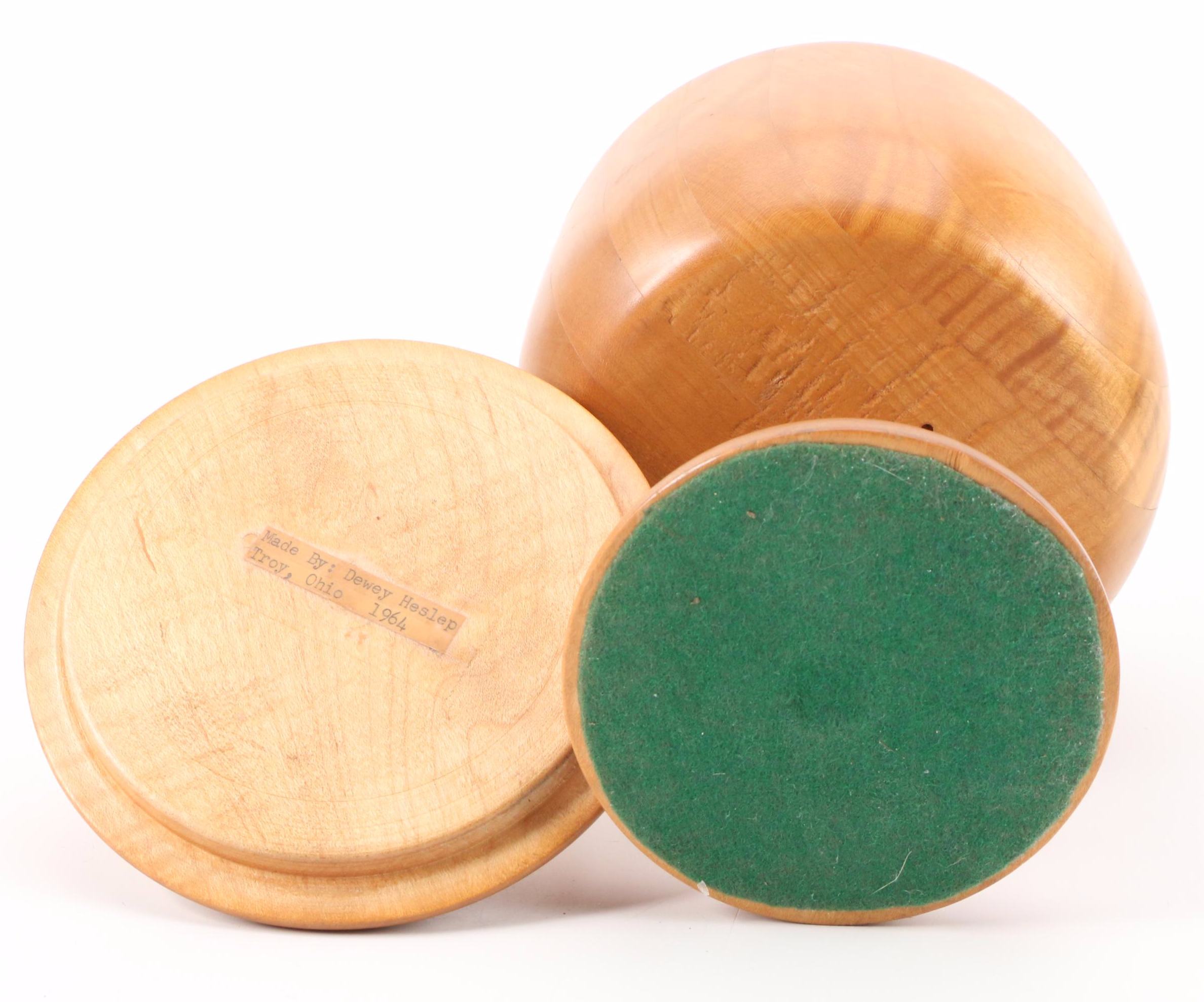 Dewey Heslep Ohio Handmade Turned Maple Wood Lidded Jar, 1964