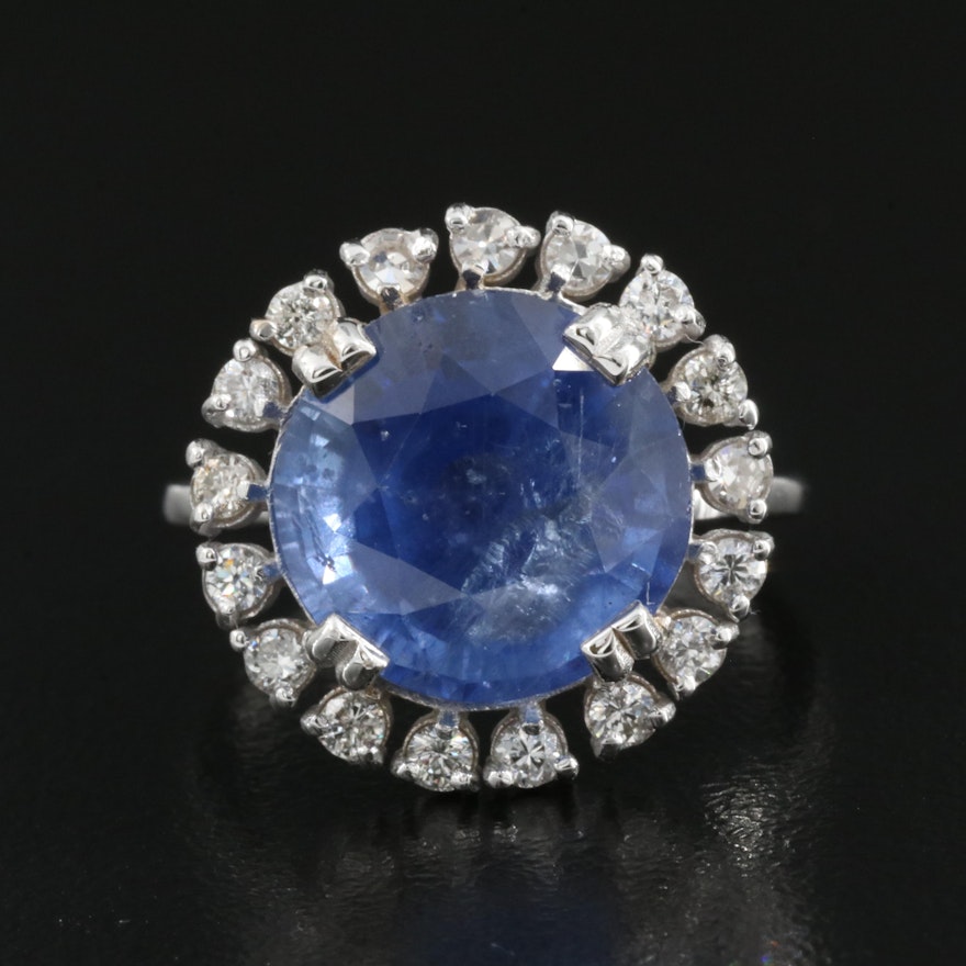 18K 8.97 CT Sapphire Ring with Diamond Halo and with GIA Report