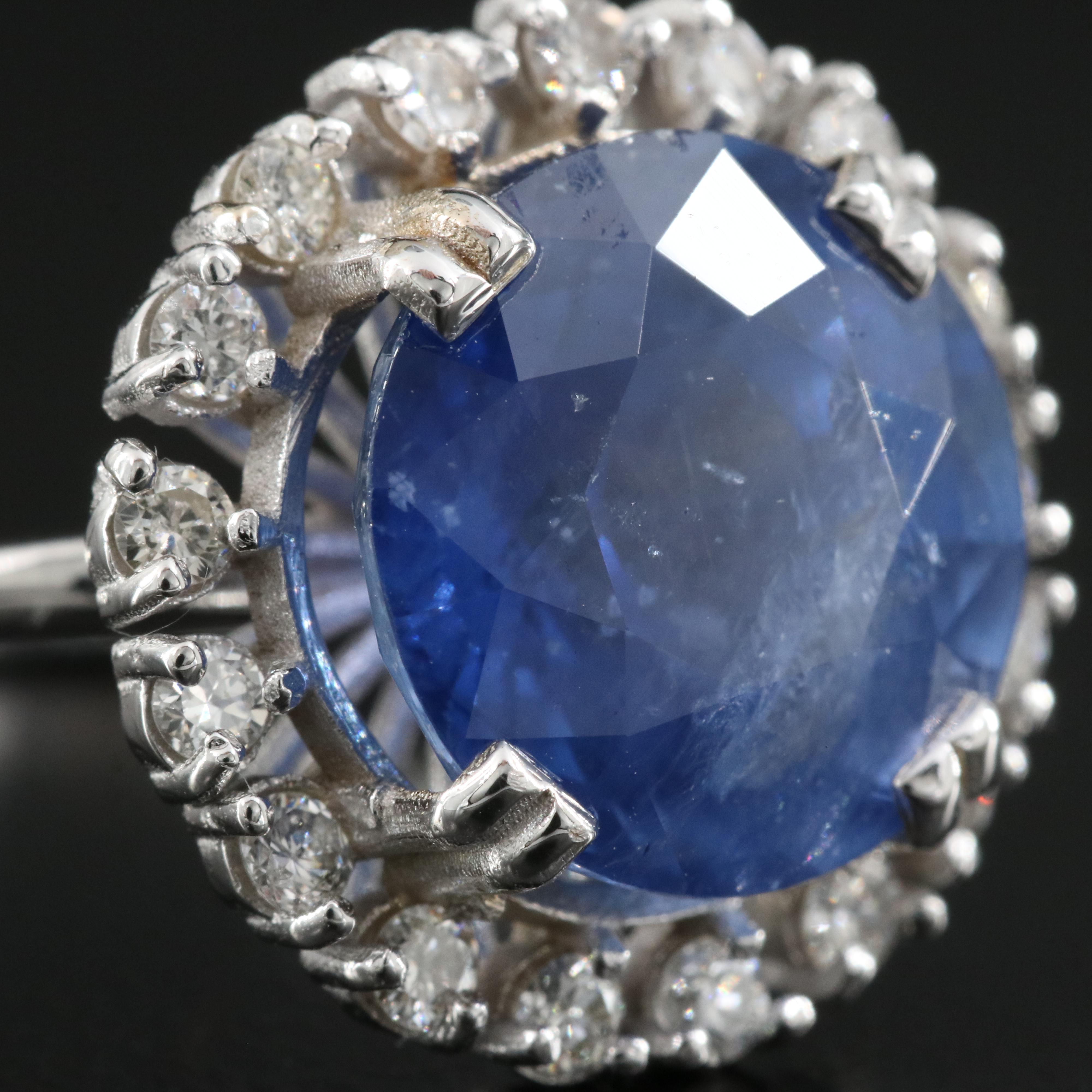 18K 8.97 CT Sapphire Ring with Diamond Halo and with GIA Report