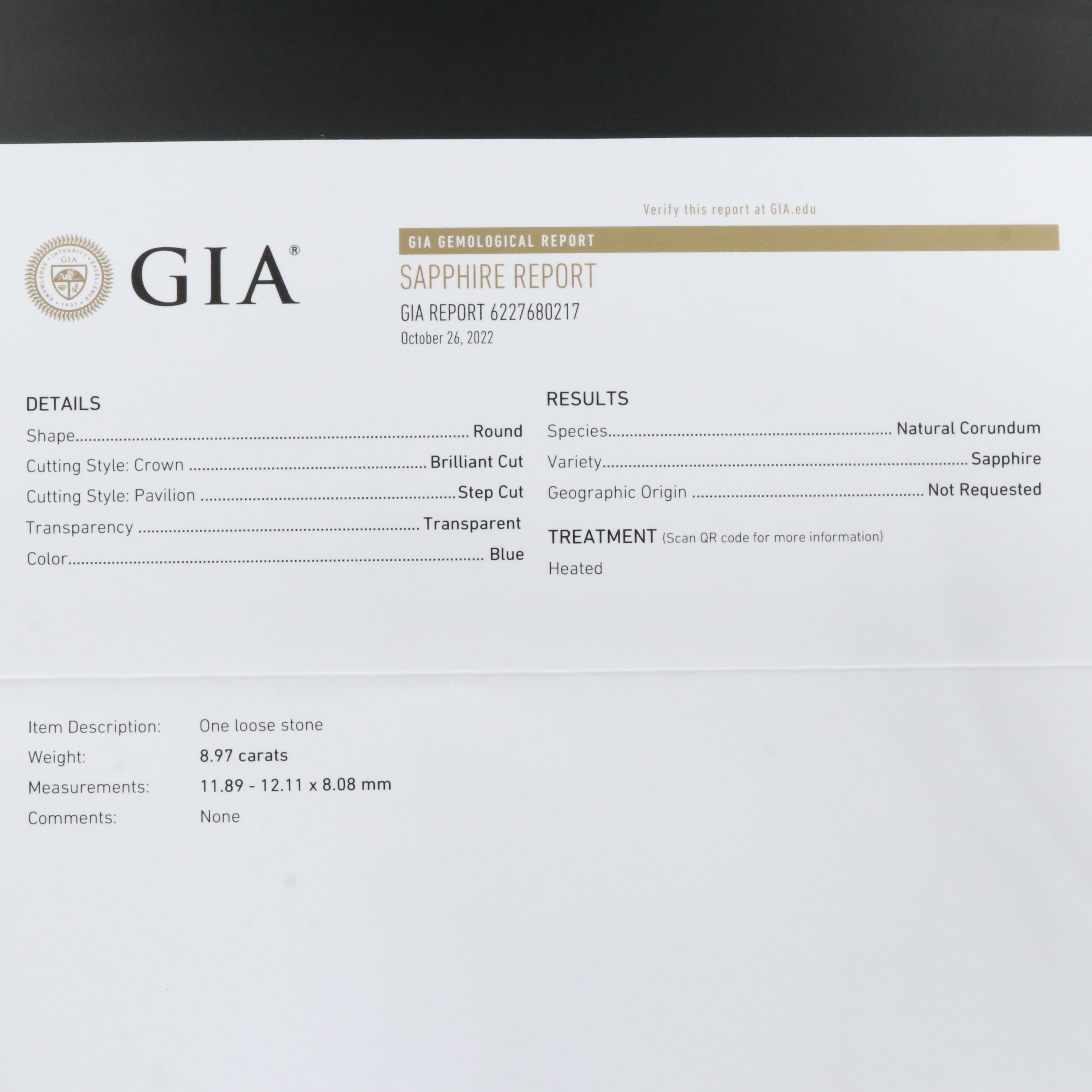 18K 8.97 CT Sapphire Ring with Diamond Halo and with GIA Report