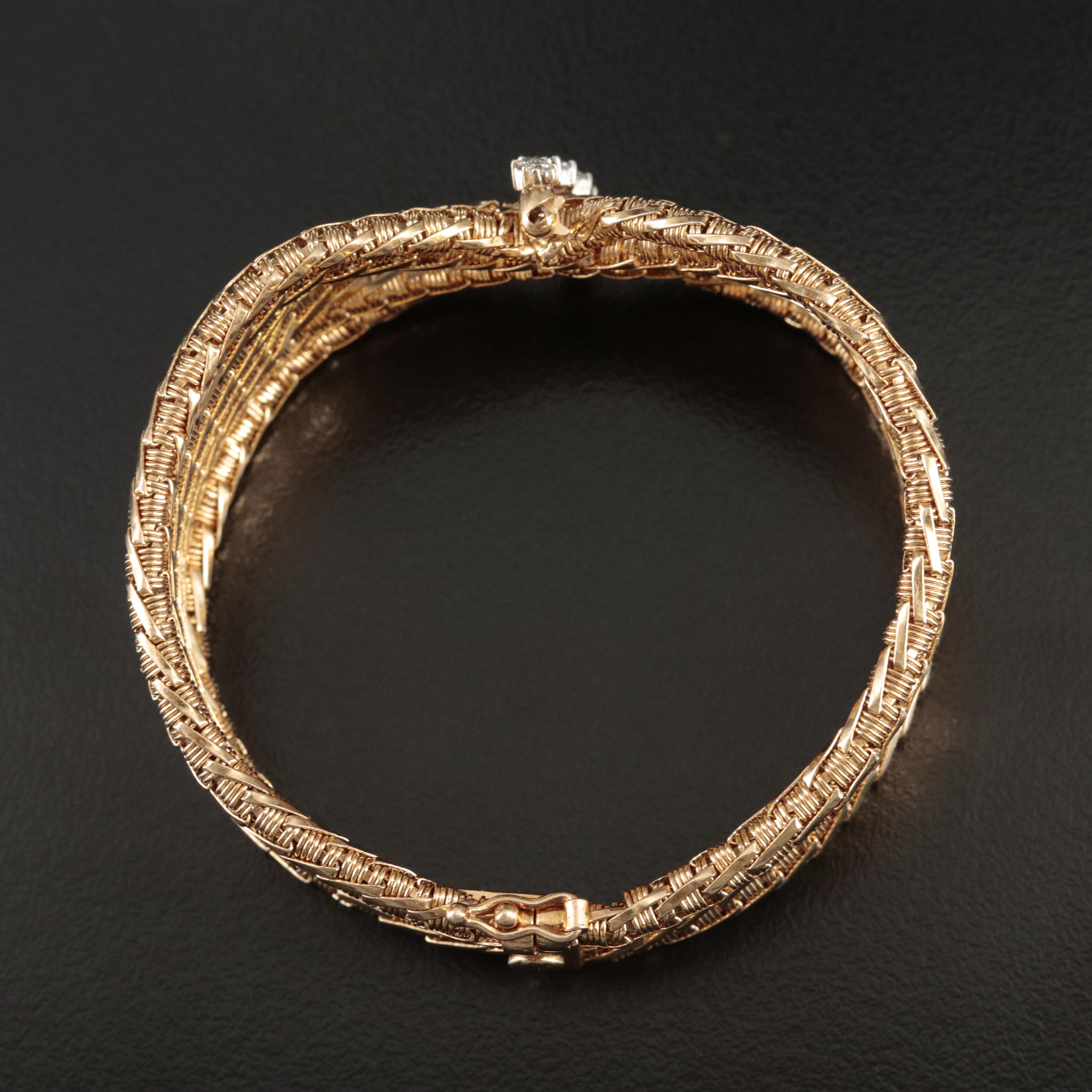 Vintage 14K 0.30 CTW Diamond Basket Weave Bracelet with Cinched Center