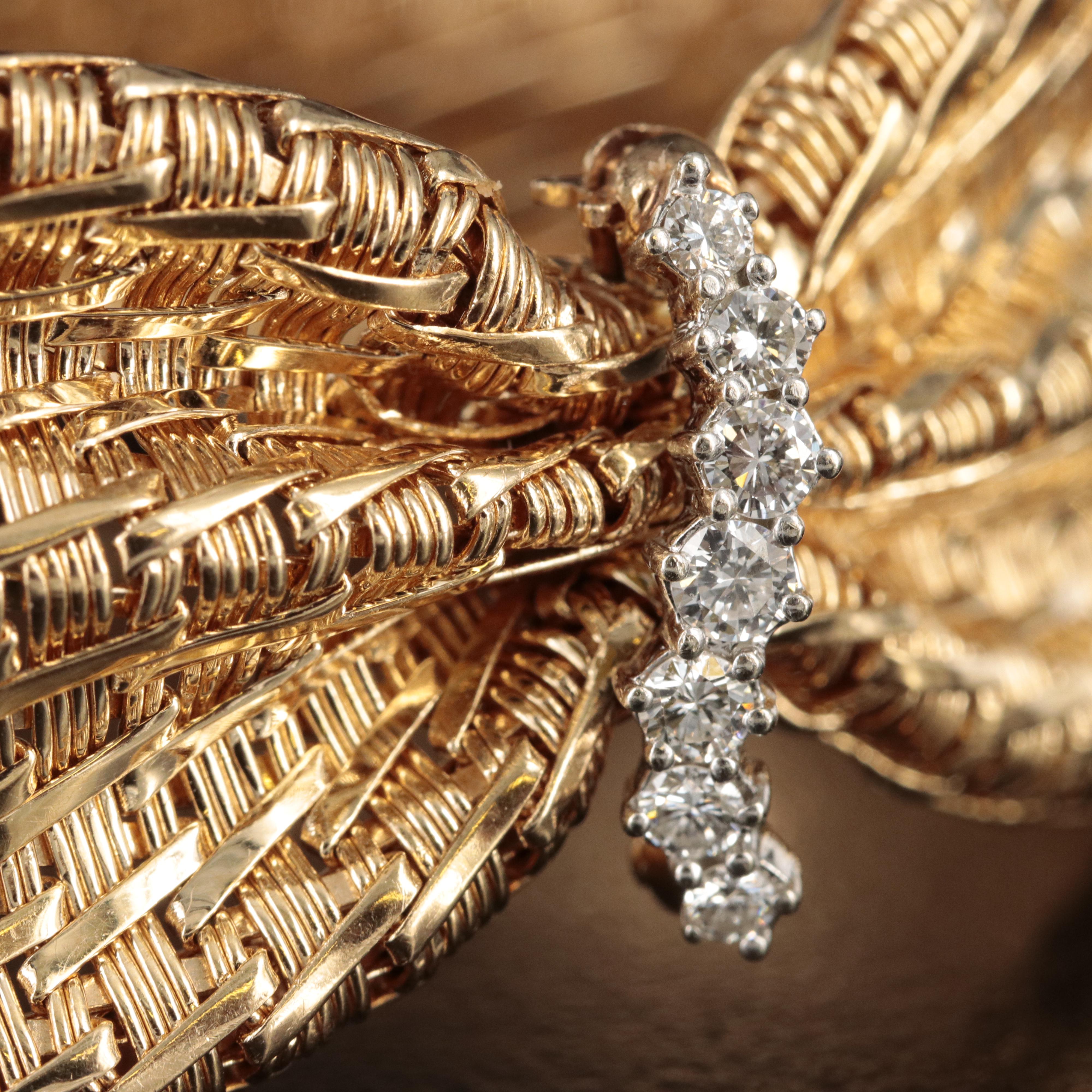 Vintage 14K 0.30 CTW Diamond Basket Weave Bracelet with Cinched Center