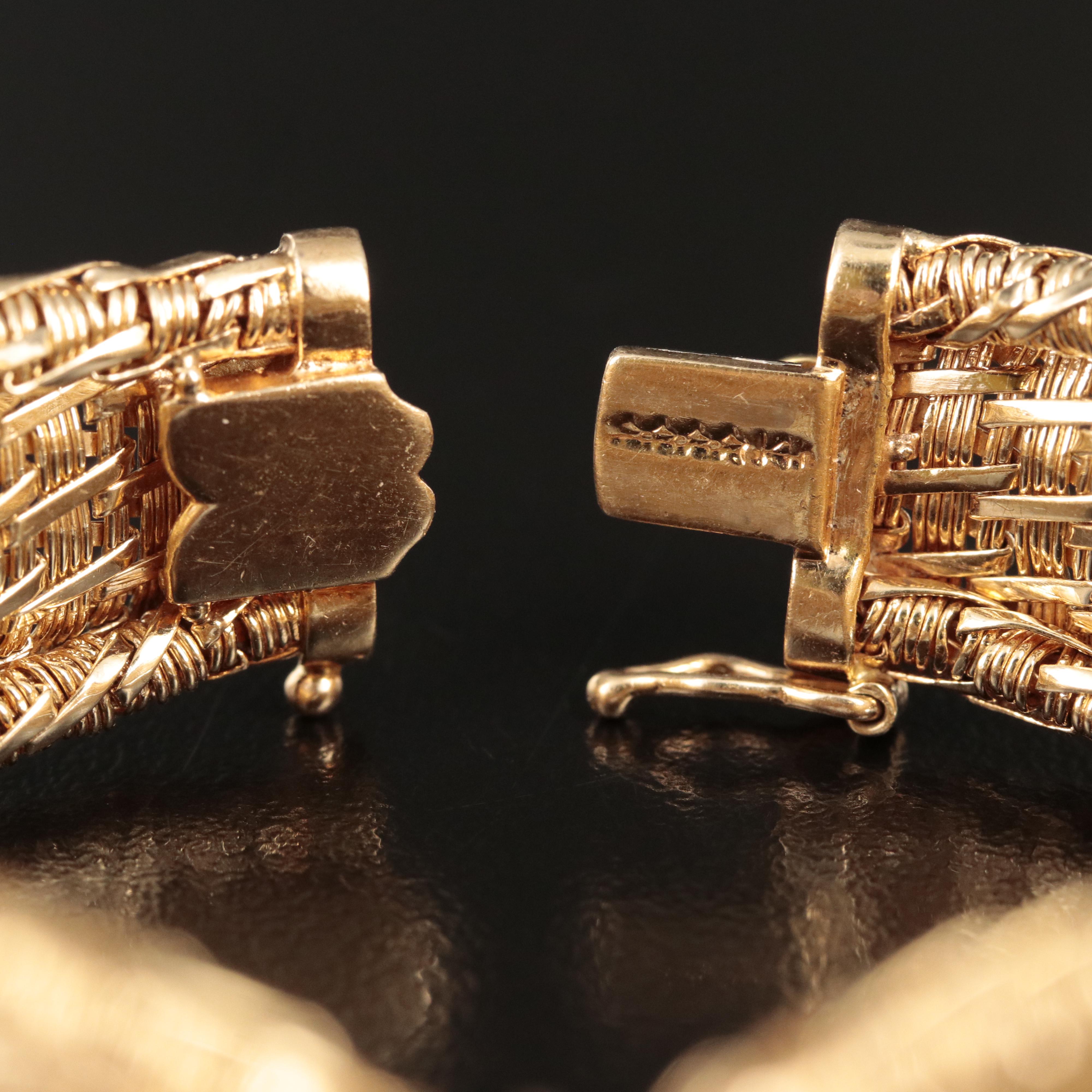 Vintage 14K 0.30 CTW Diamond Basket Weave Bracelet with Cinched Center