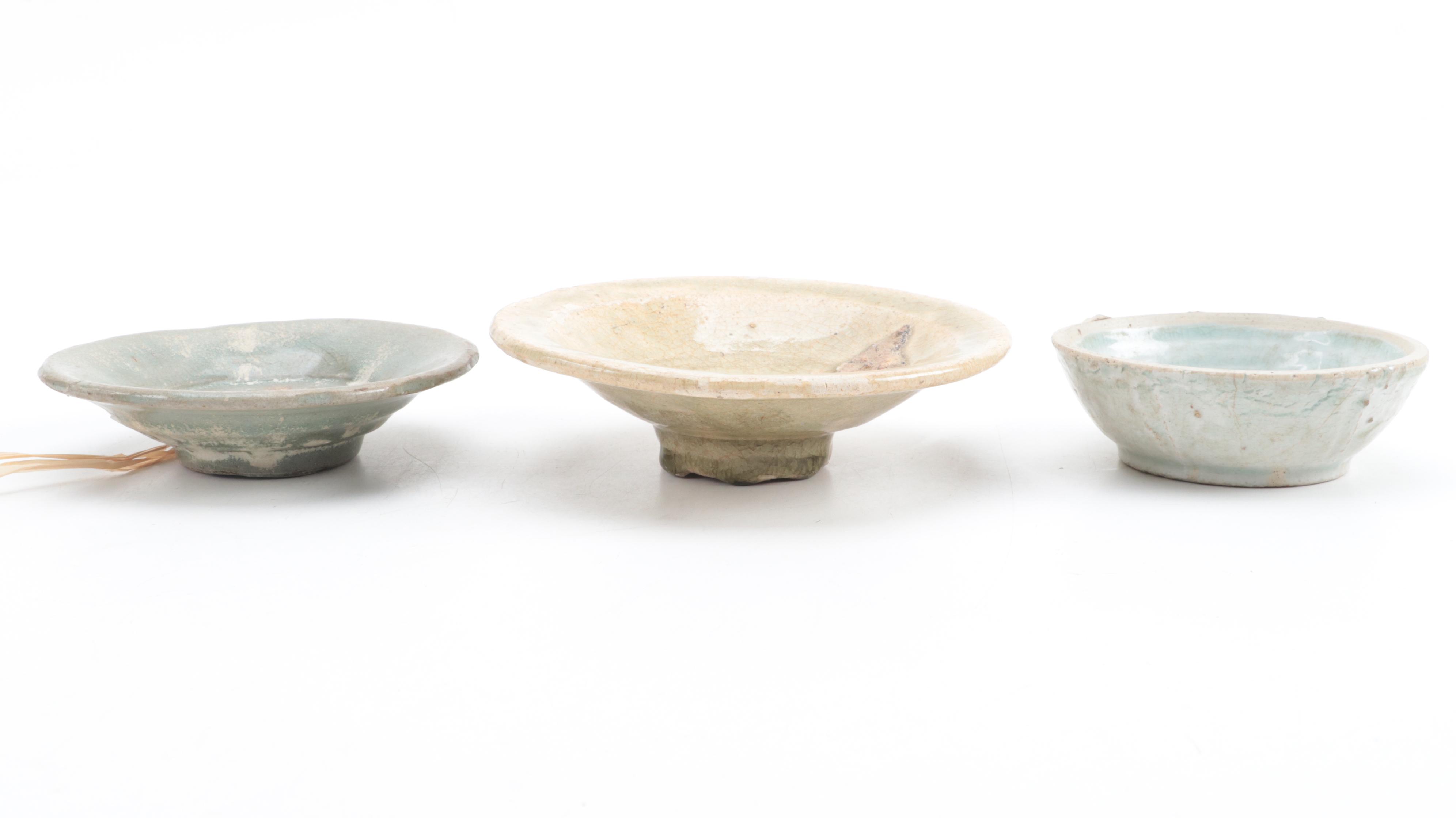 Chinese Celadon Glazed Saucers and Bowls, Probably Song Dynasty