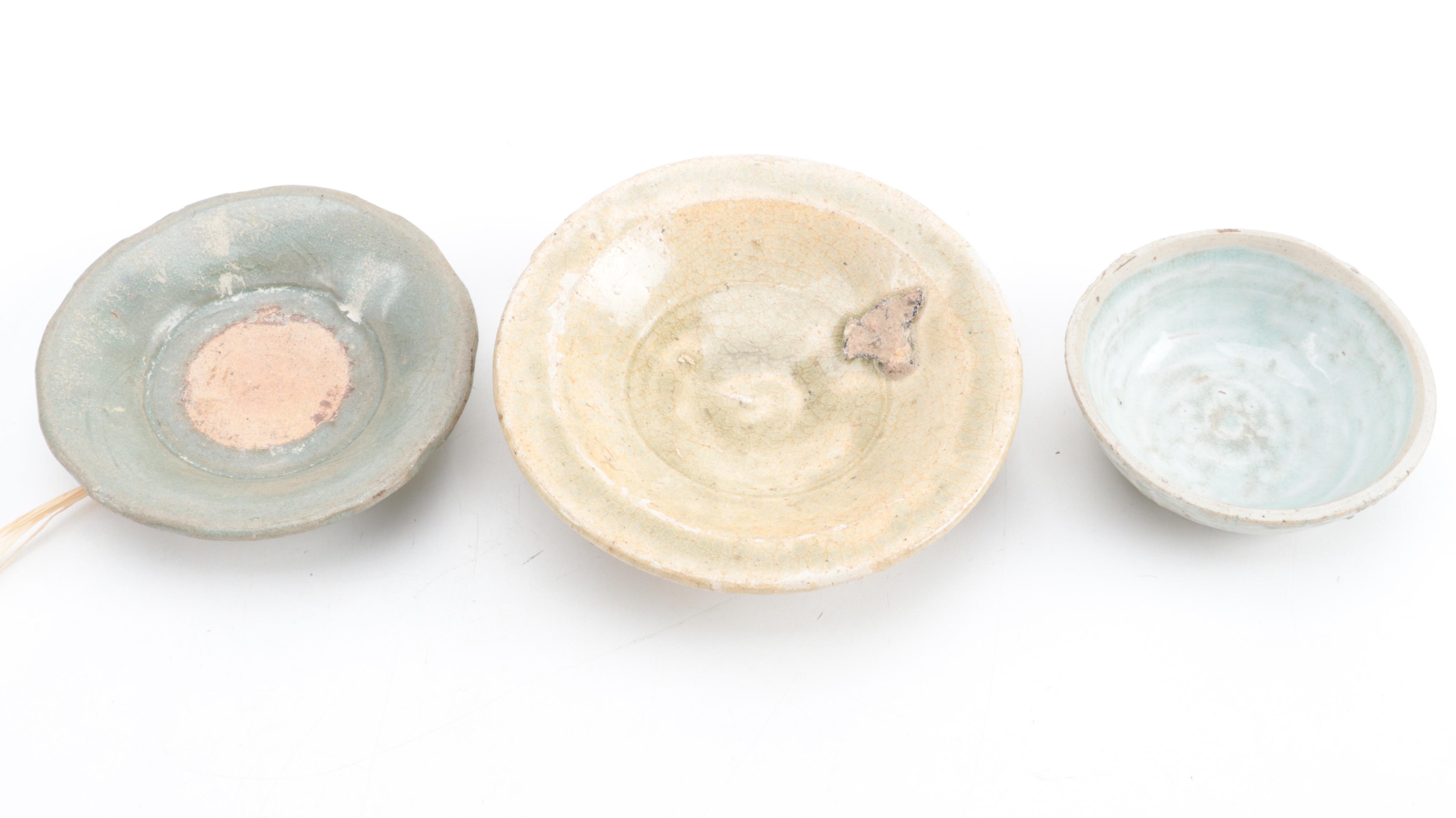 Chinese Celadon Glazed Saucers and Bowls, Probably Song Dynasty