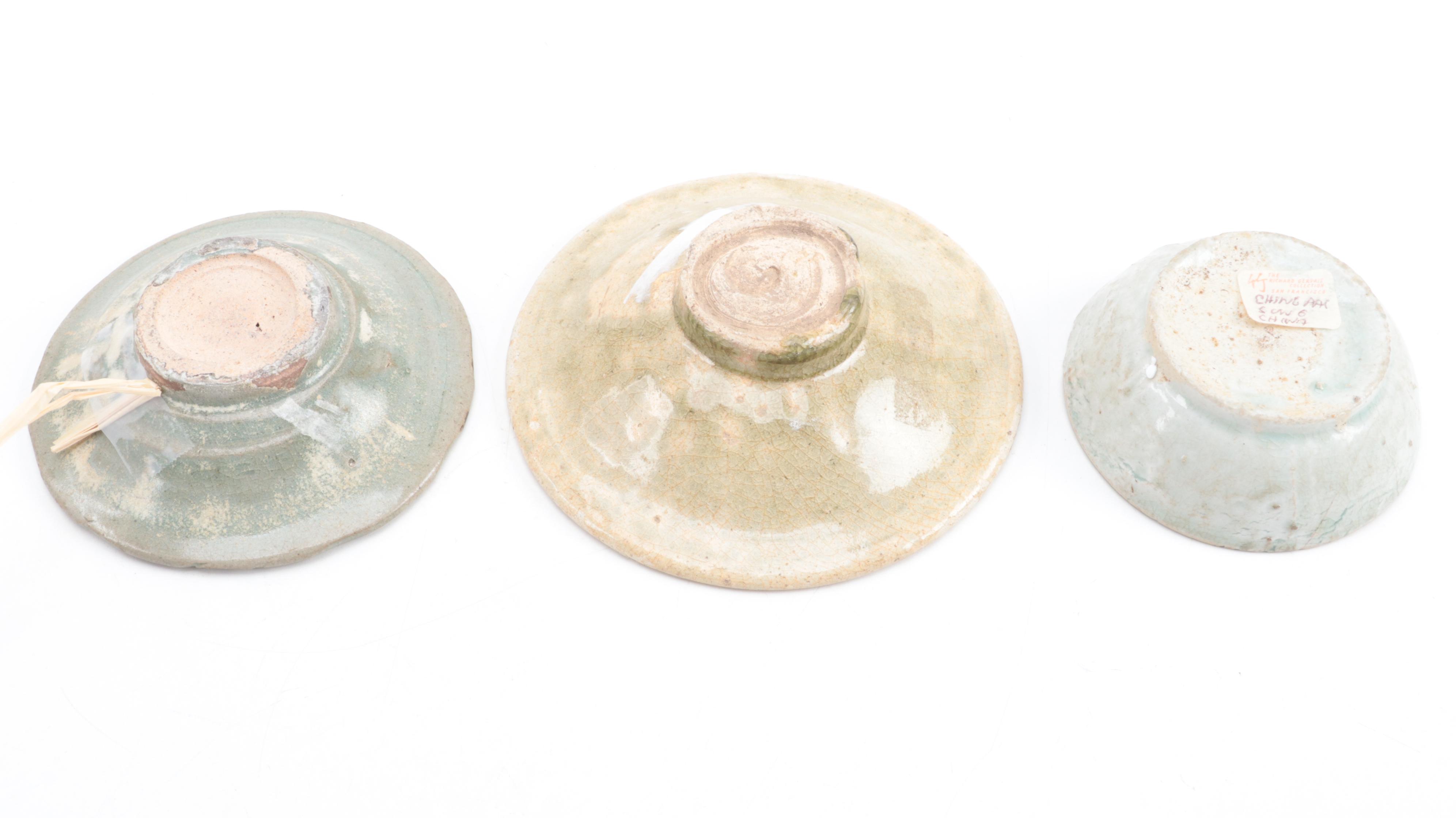 Chinese Celadon Glazed Saucers and Bowls, Probably Song Dynasty