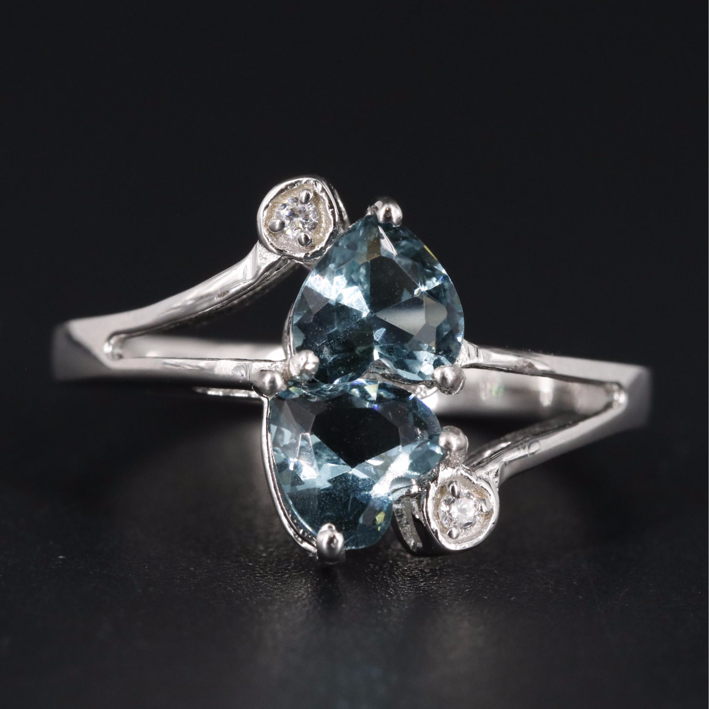 Sterling Light Blue Topaz and Cubic Zirconia Heart Ring