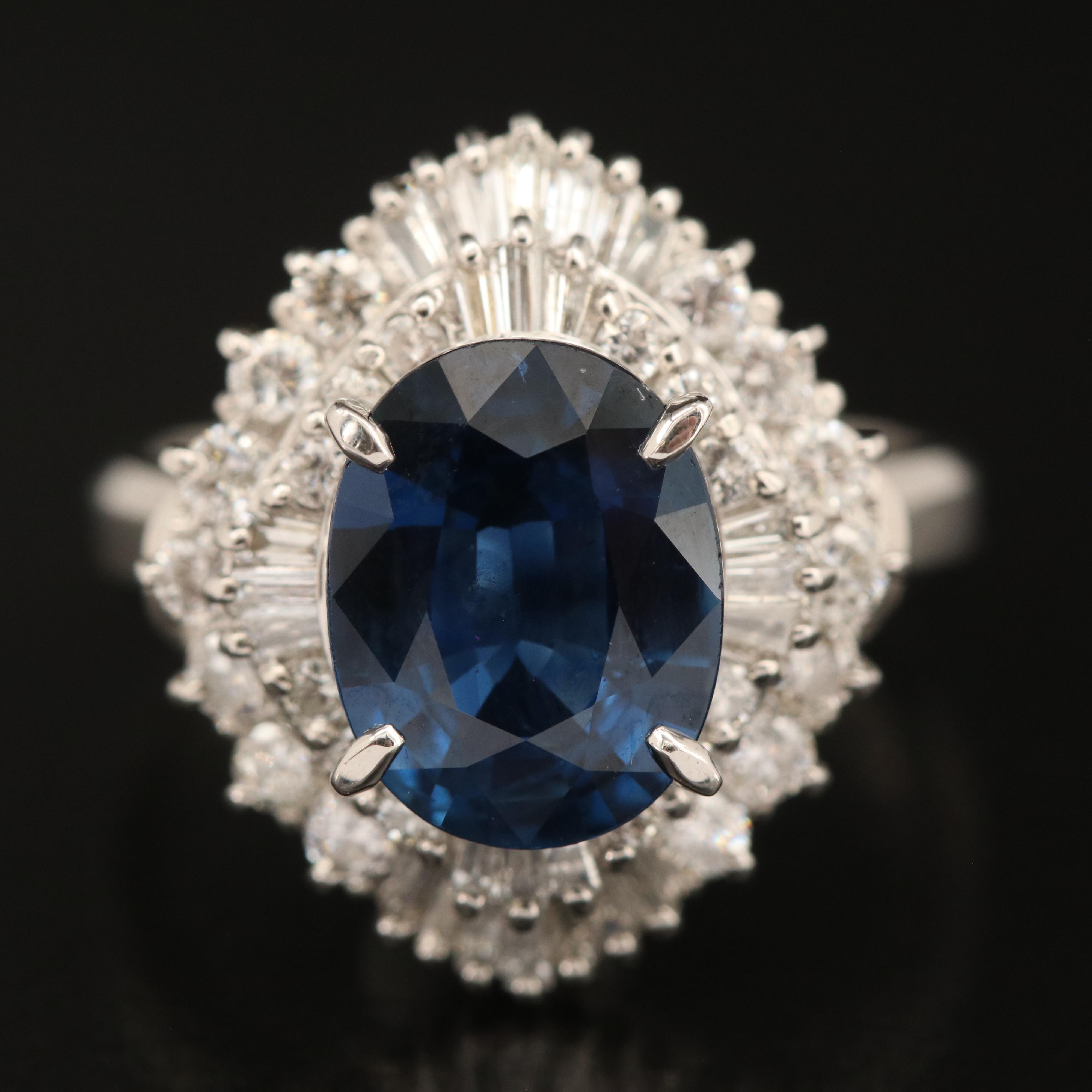 Platinum 3.21 CT Sapphire and Diamond Ballerina Ring