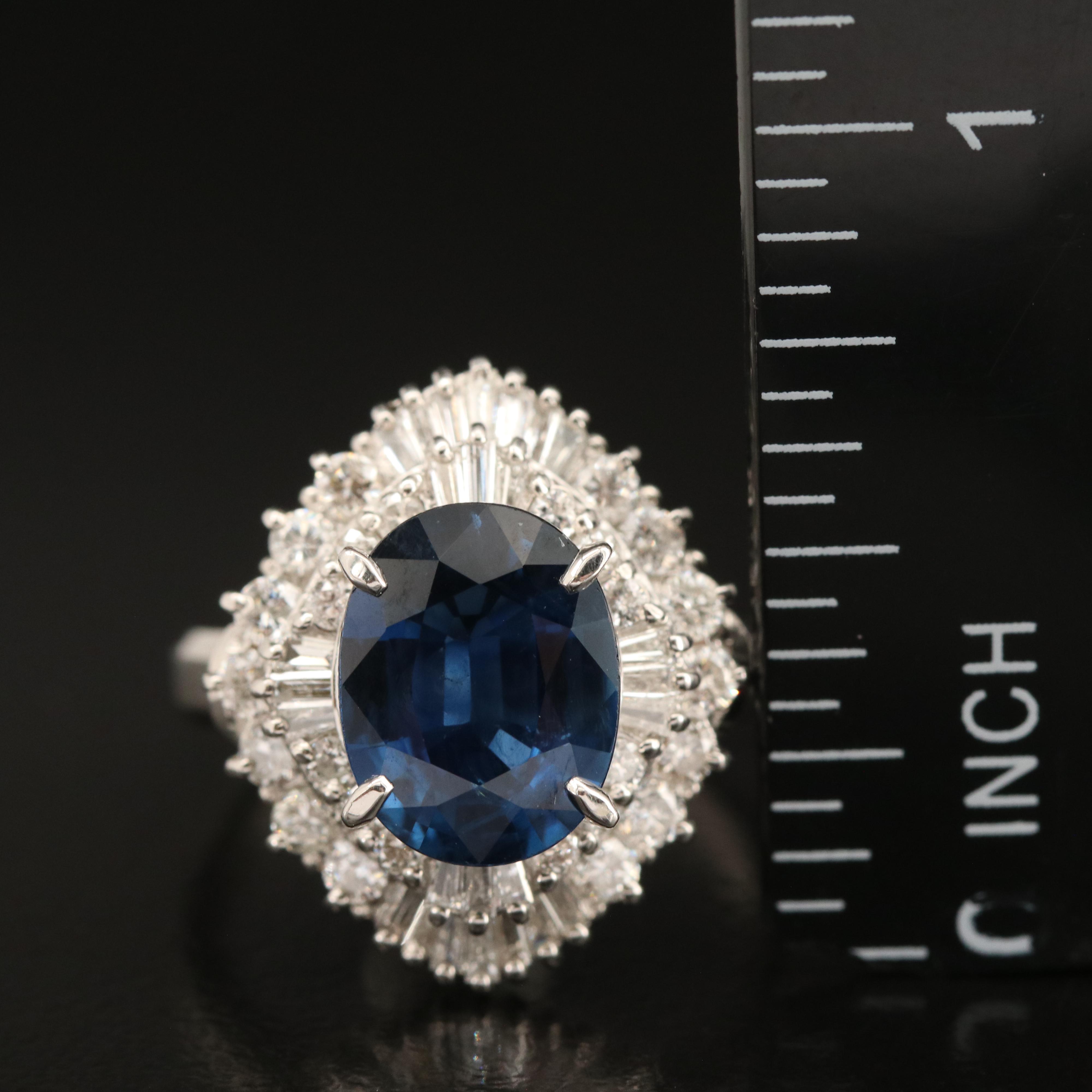 Platinum 3.21 CT Sapphire and Diamond Ballerina Ring