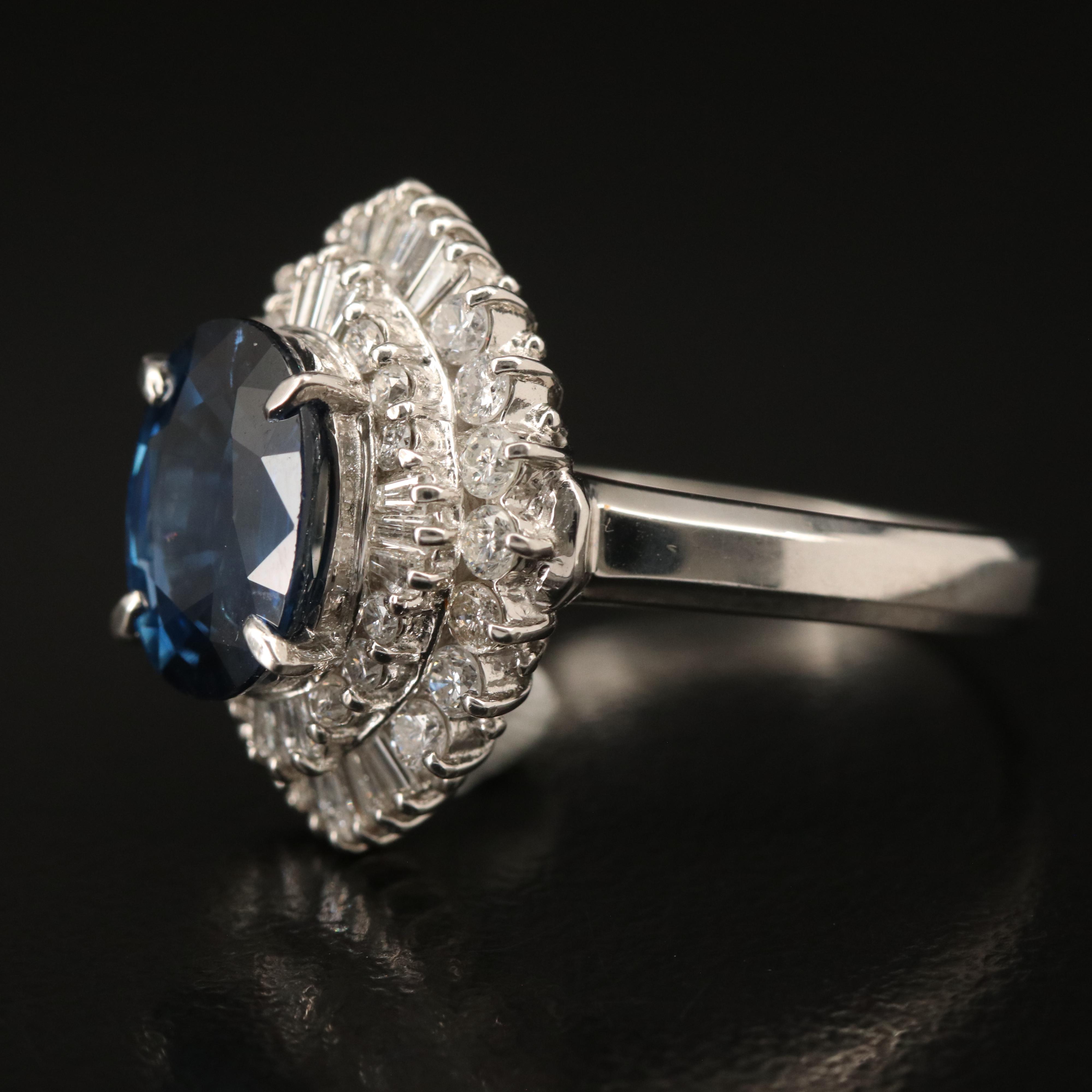Platinum 3.21 CT Sapphire and Diamond Ballerina Ring