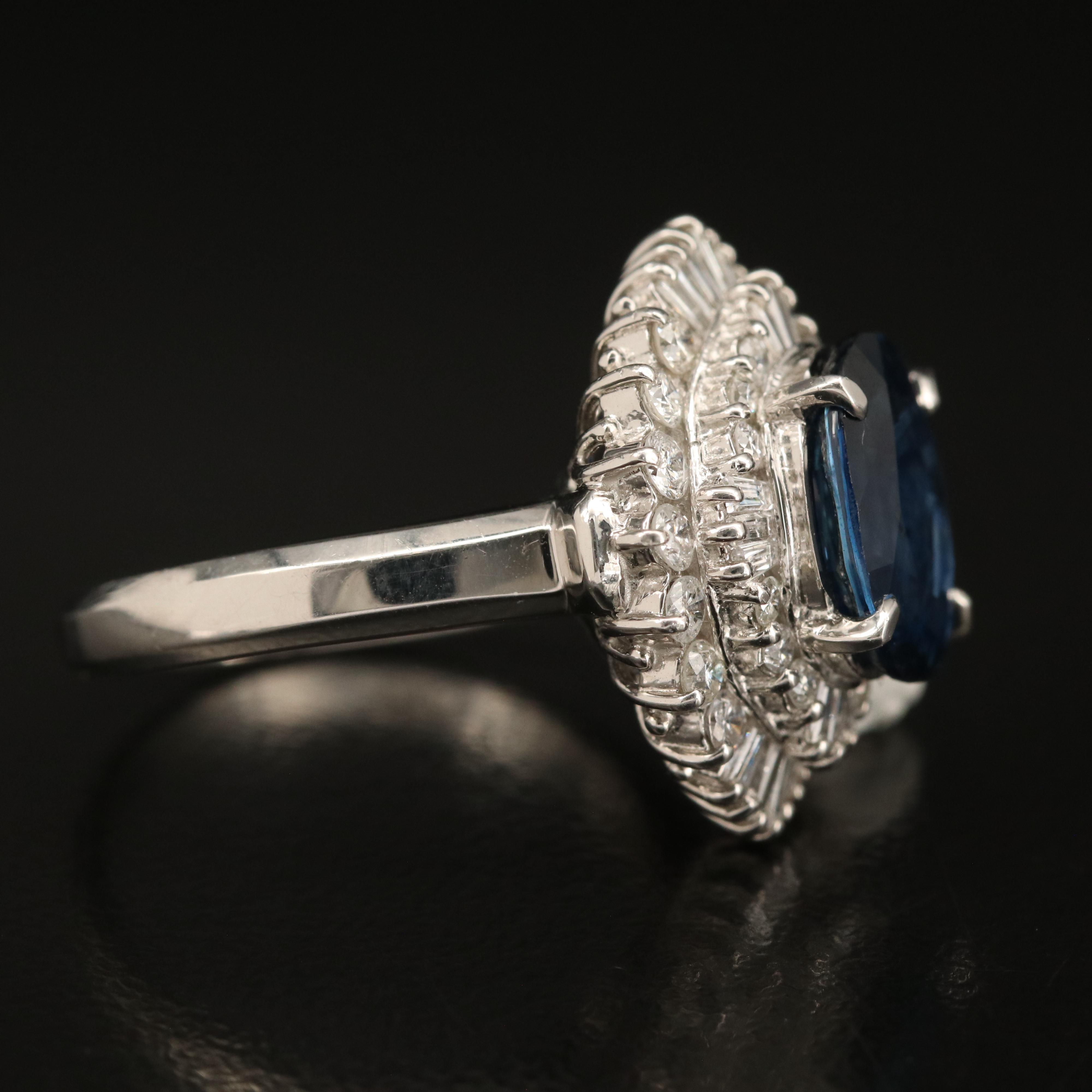 Platinum 3.21 CT Sapphire and Diamond Ballerina Ring