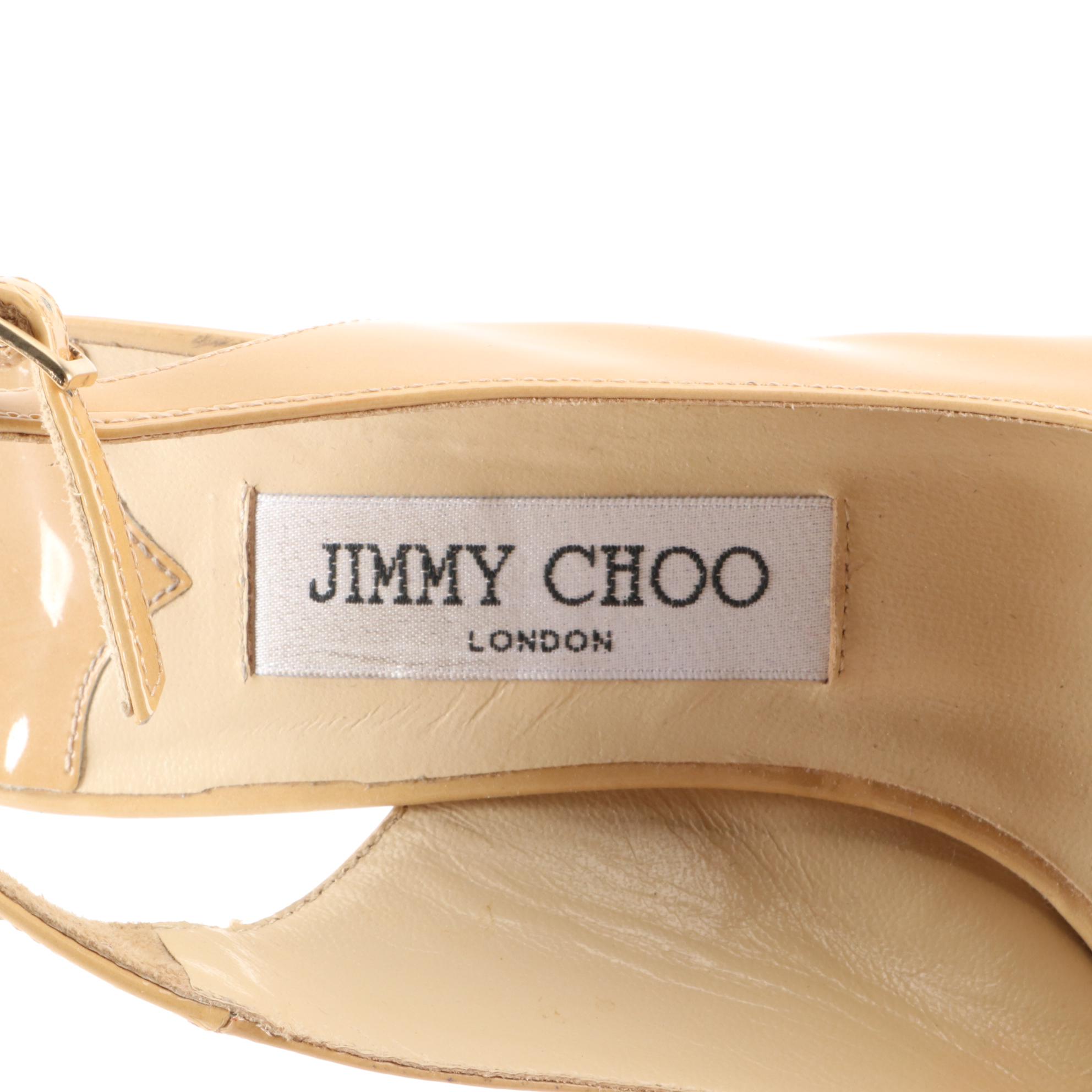 Jimmy Choo Patent Leather Peep Toe Slingbacks