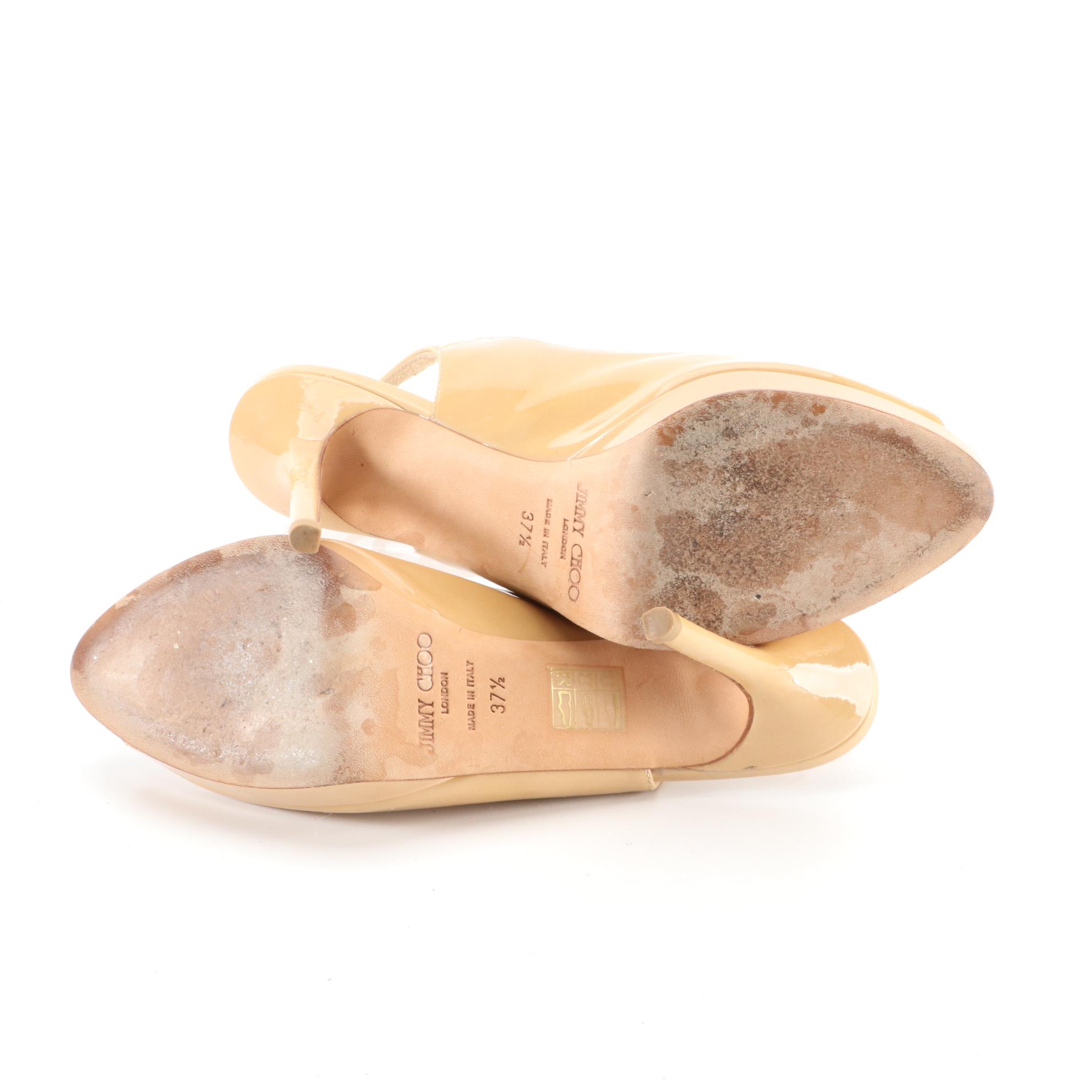 Jimmy Choo Patent Leather Peep Toe Slingbacks