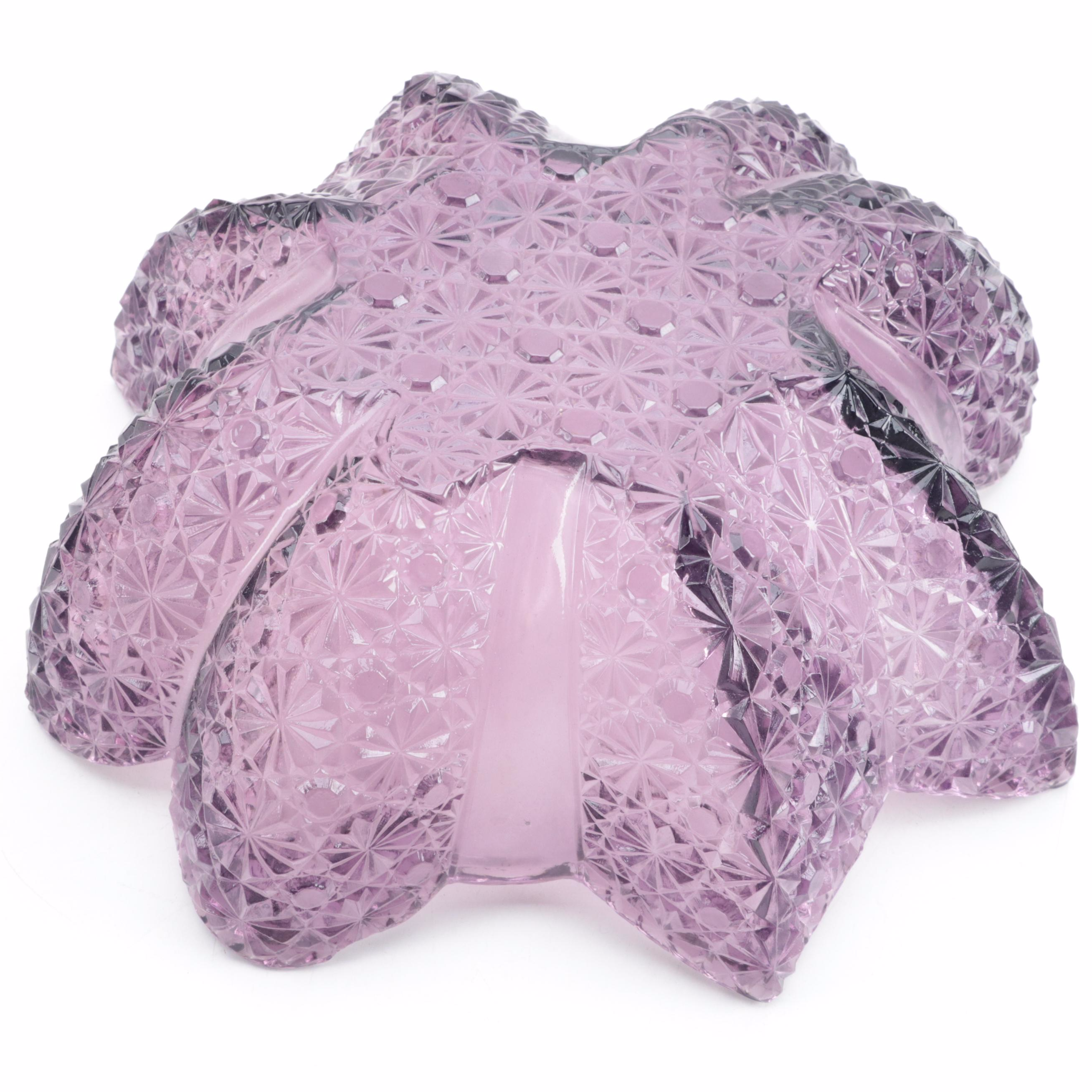 Pressed Amethyst Glass Daisy and Button Eight Panel Star Shaped Bowl, 20th C.