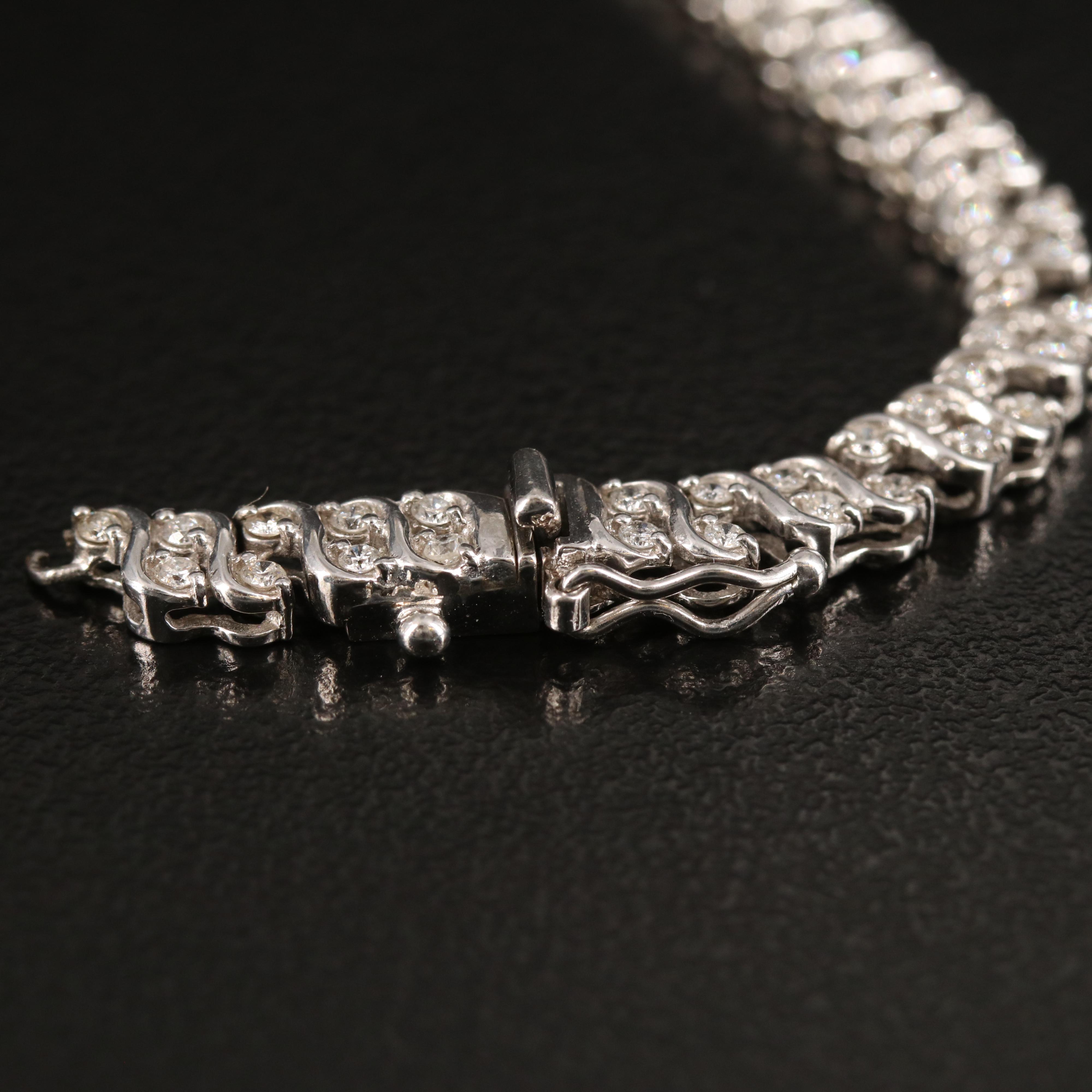 Platinum 5.00 CTW Graduated Diamond Double Row S Link Necklace