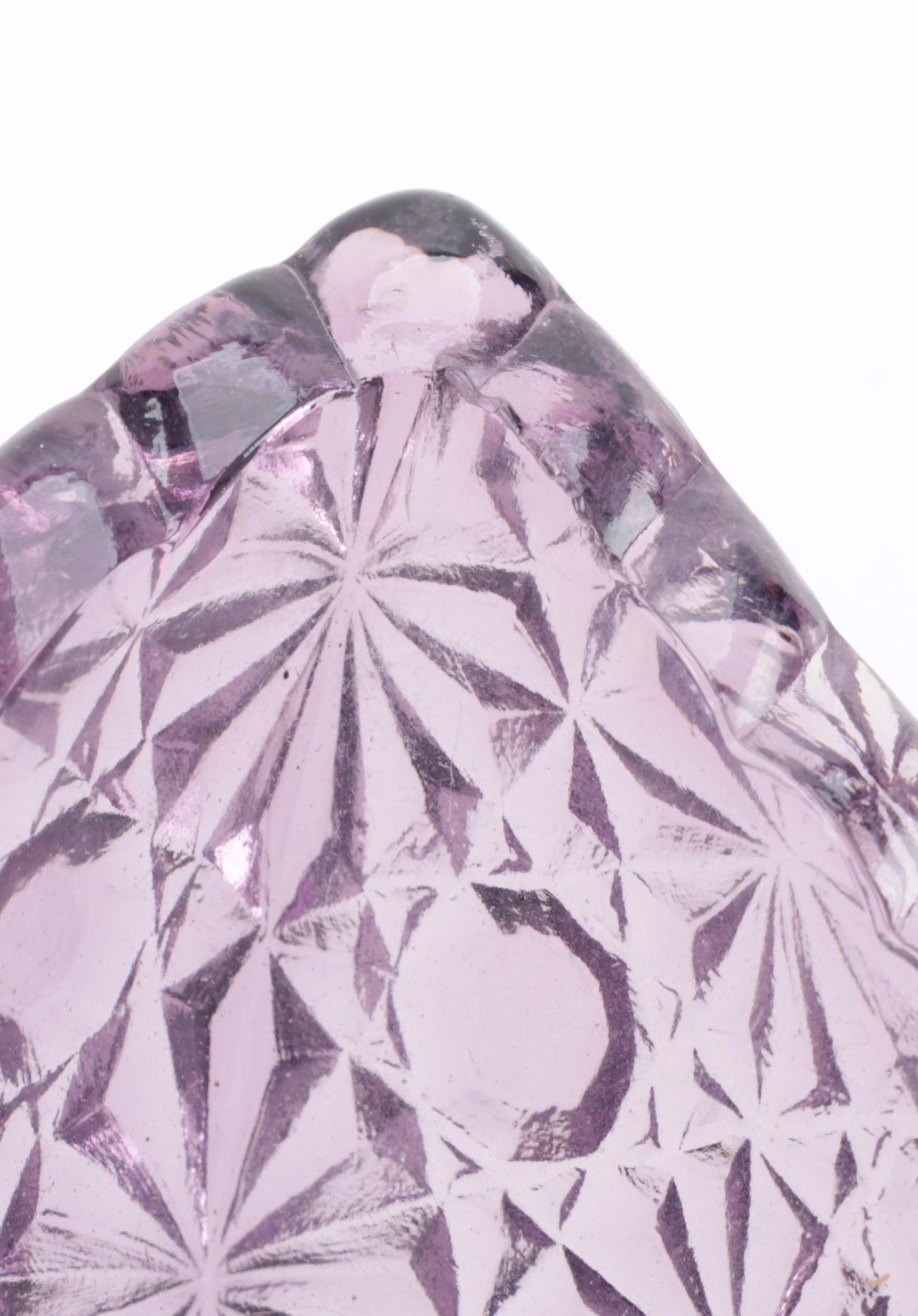 Pressed Amethyst Glass Daisy and Button Eight Panel Star Shaped Bowl, 20th C.