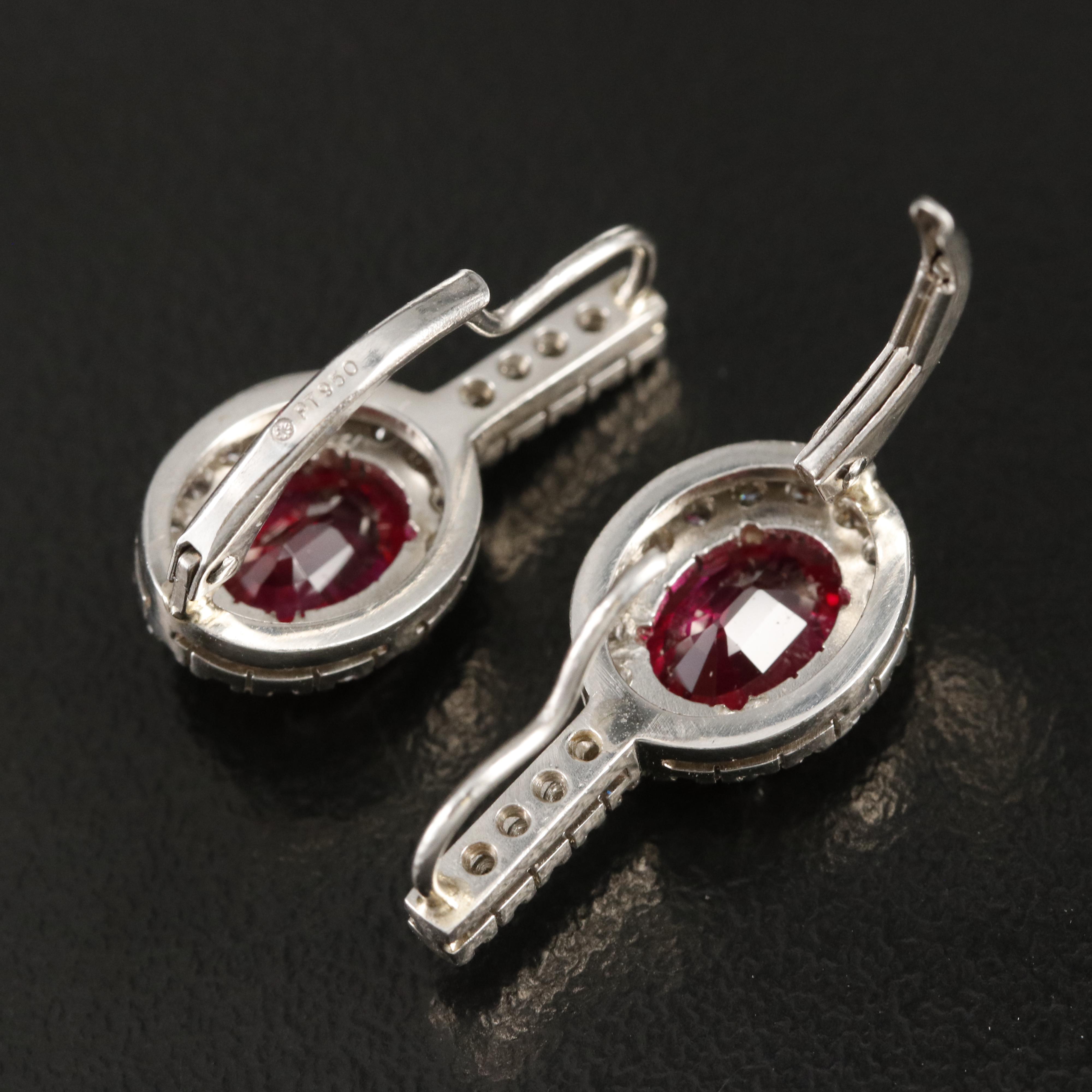 Platinum Ruby and Diamond Earrings