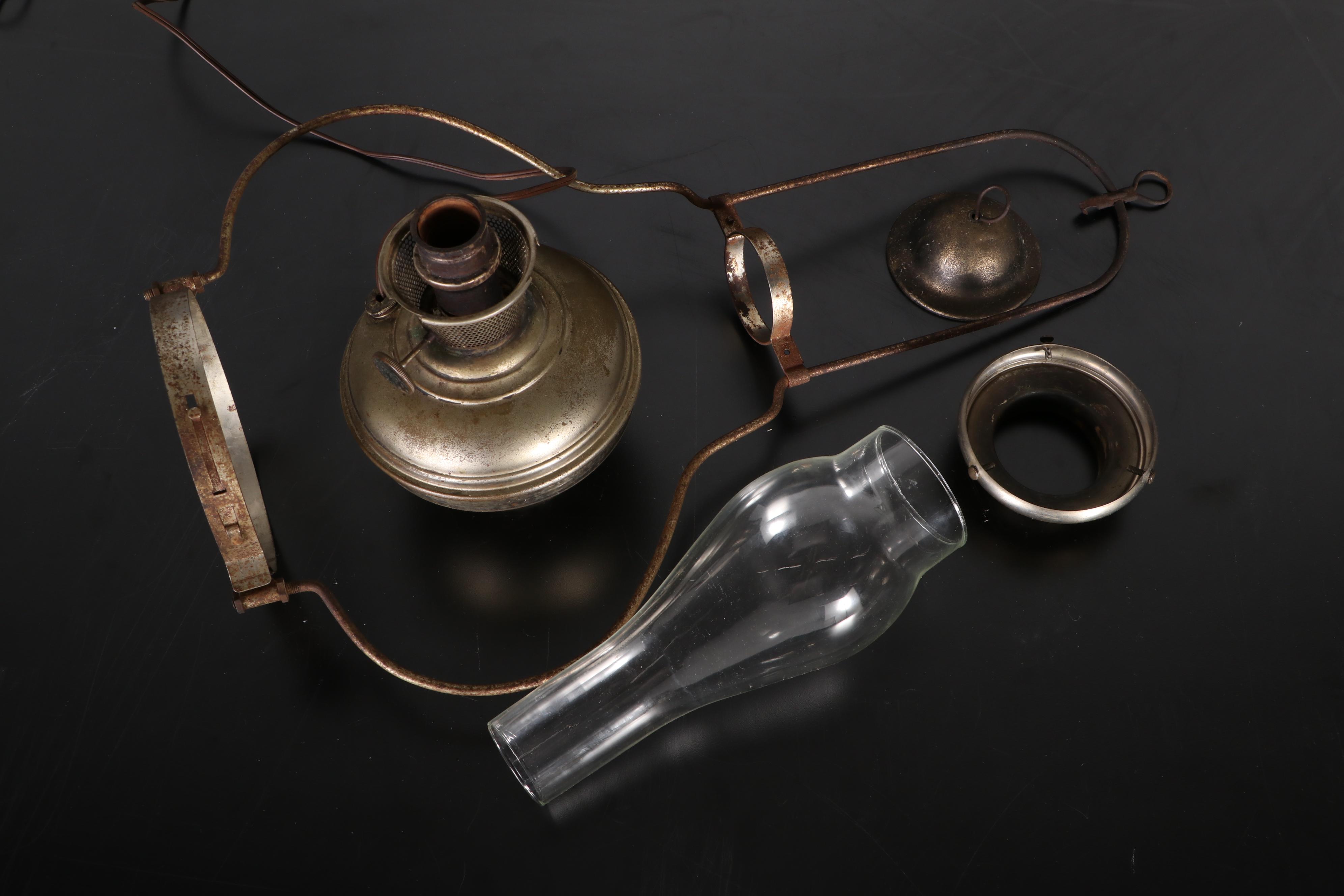 Aladdin Hanging Lamp With Plume & Atwood and Converted Oil Lamp