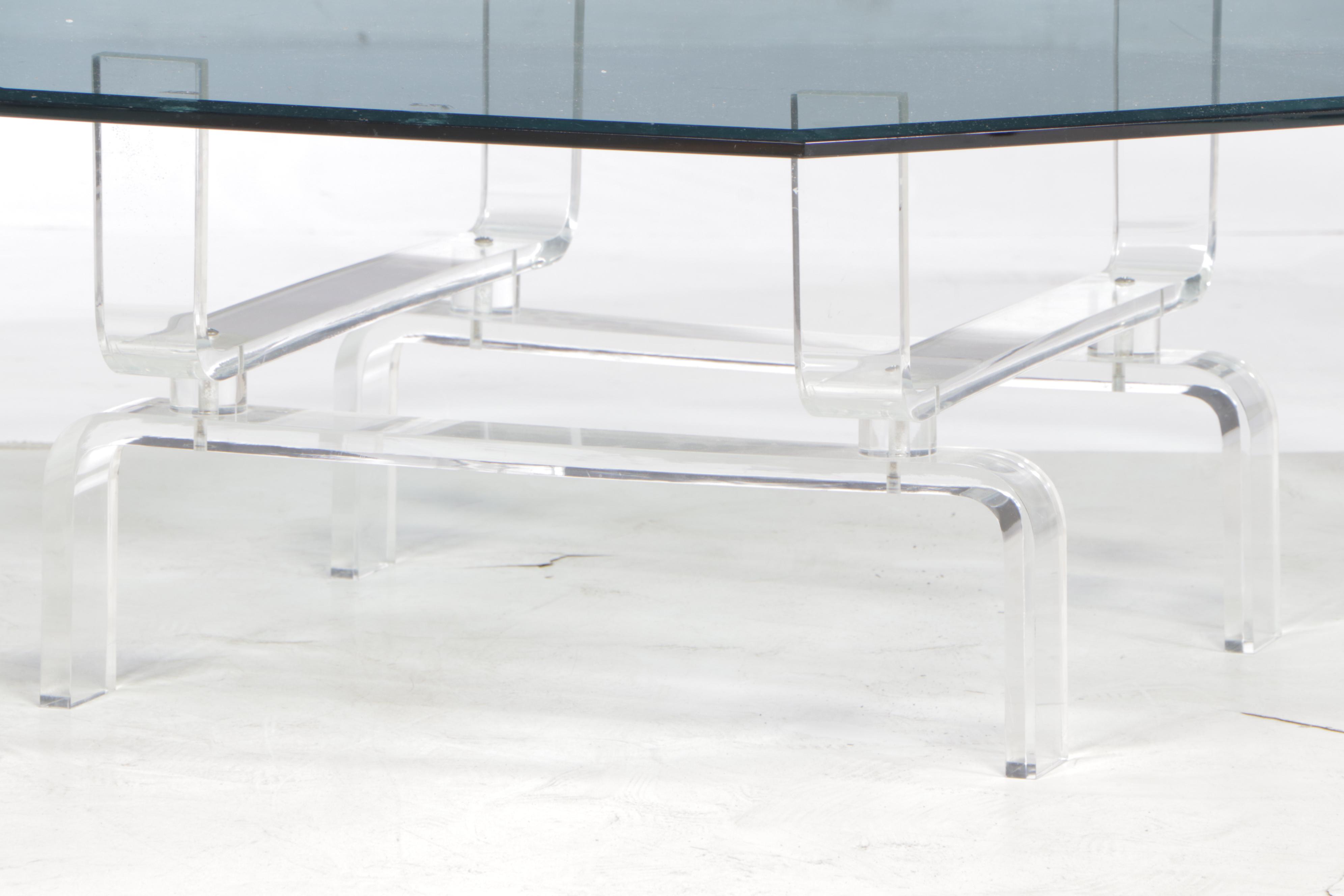 Acrylic and Octagonal Glass-Top Coffee Table, Late 20th Century