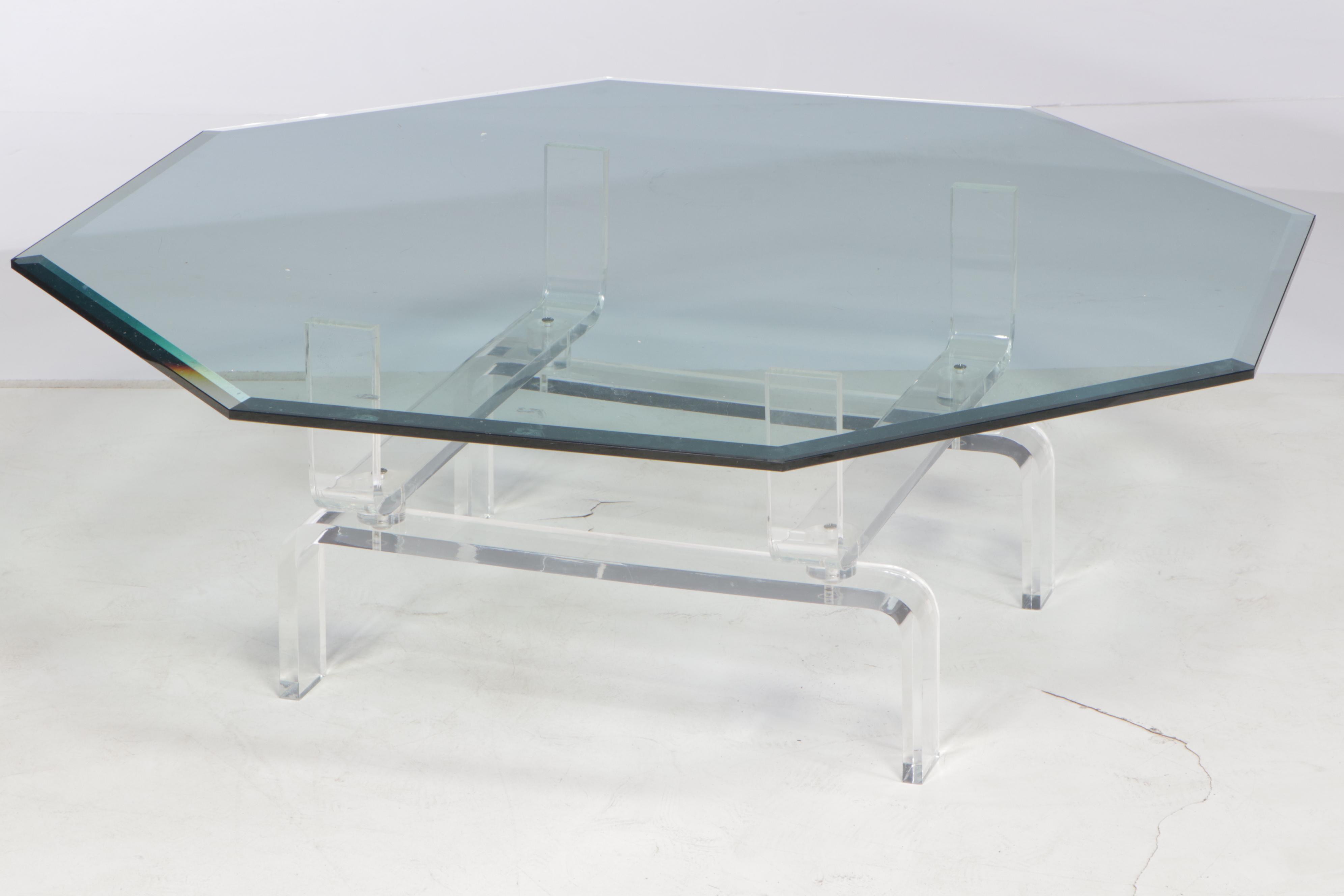 Acrylic and Octagonal Glass-Top Coffee Table, Late 20th Century