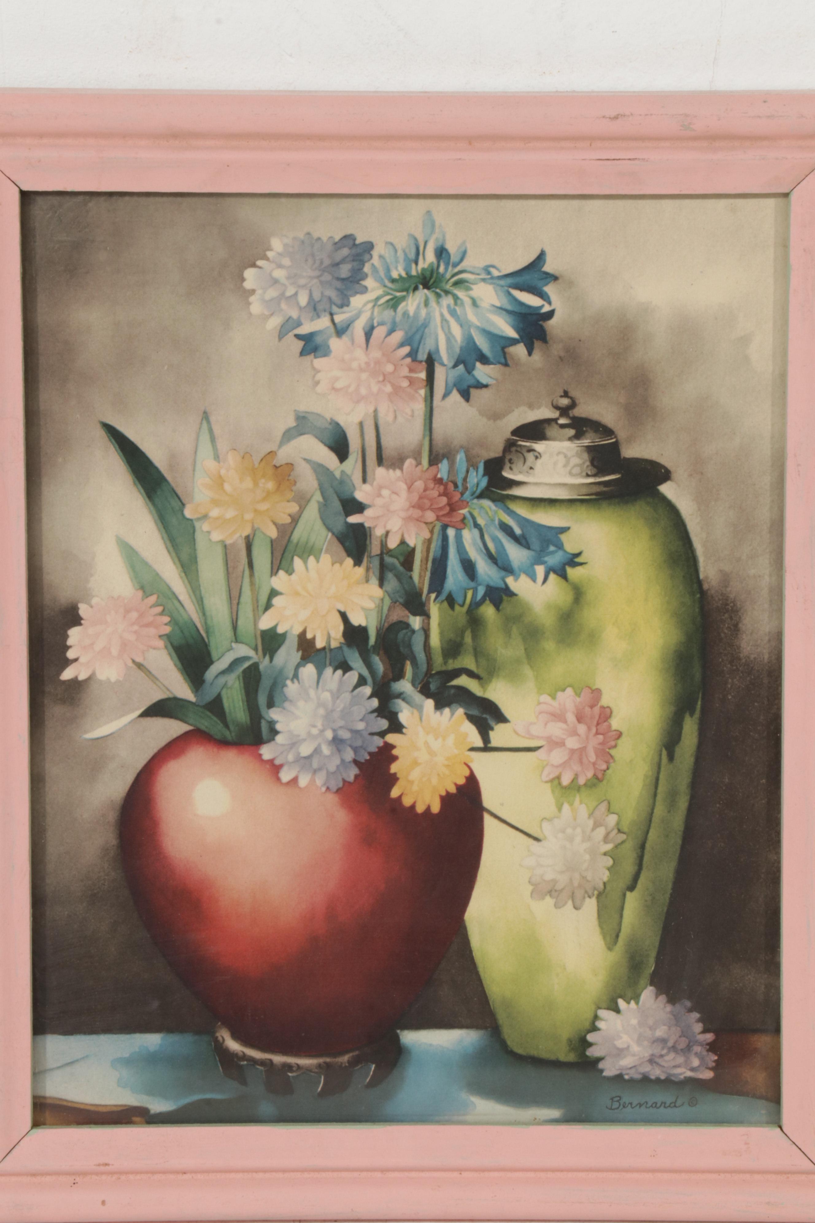 Offset Lithographs of Women and Floral Still Lifes, Circa 1965