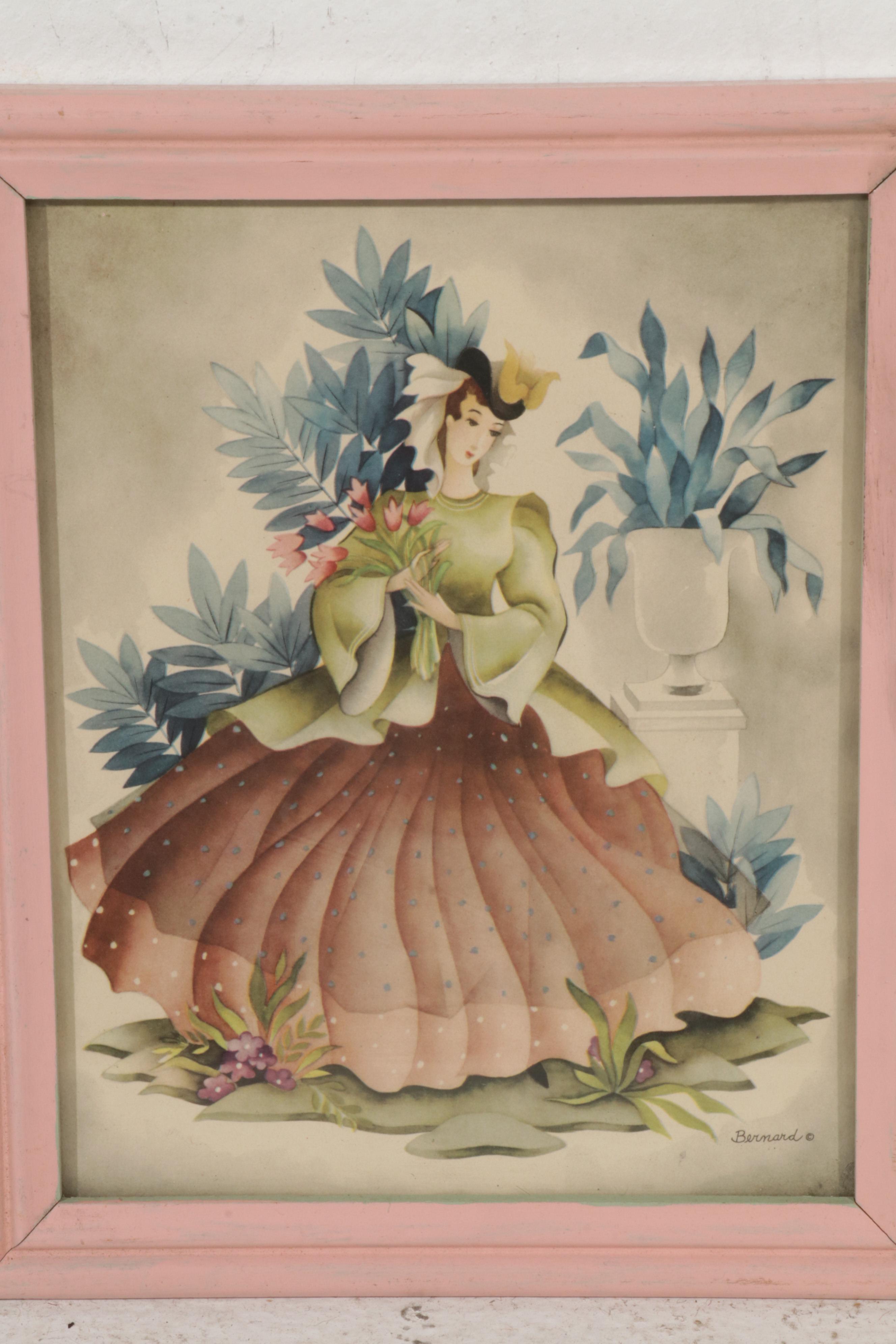 Offset Lithographs of Women and Floral Still Lifes, Circa 1965