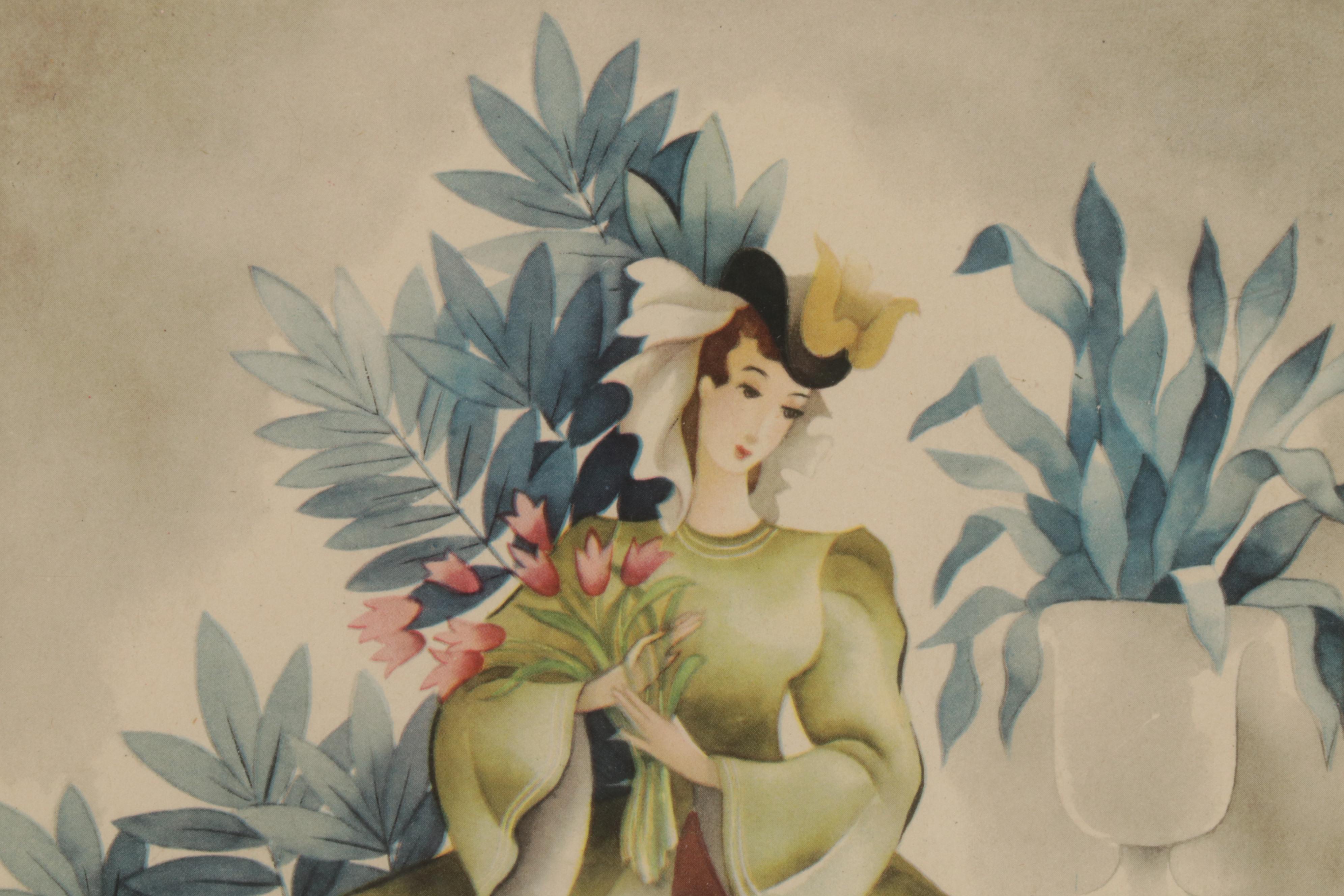 Offset Lithographs of Women and Floral Still Lifes, Circa 1965