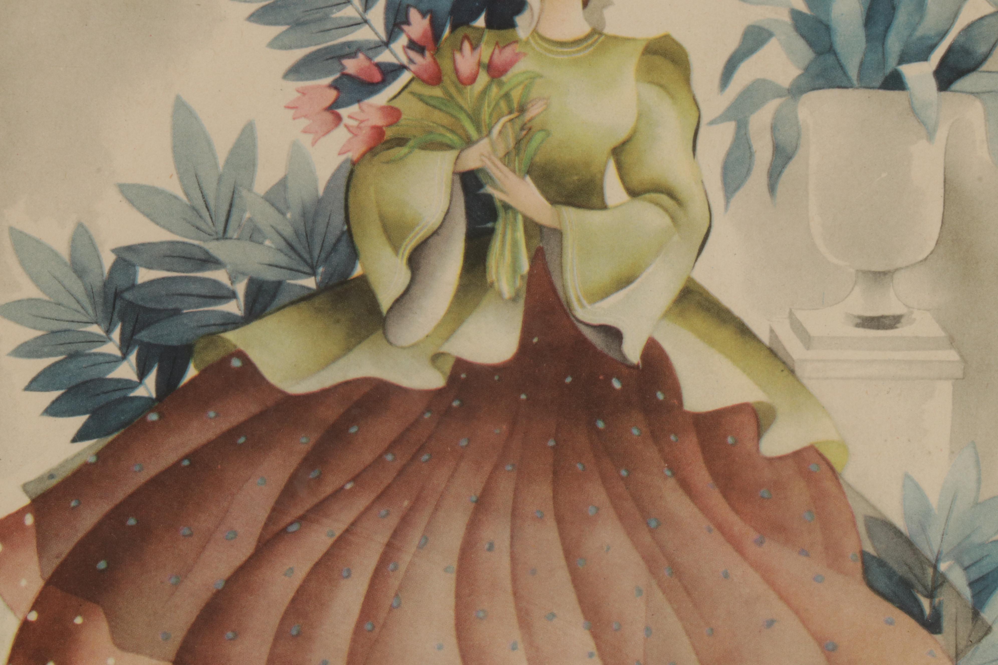 Offset Lithographs of Women and Floral Still Lifes, Circa 1965