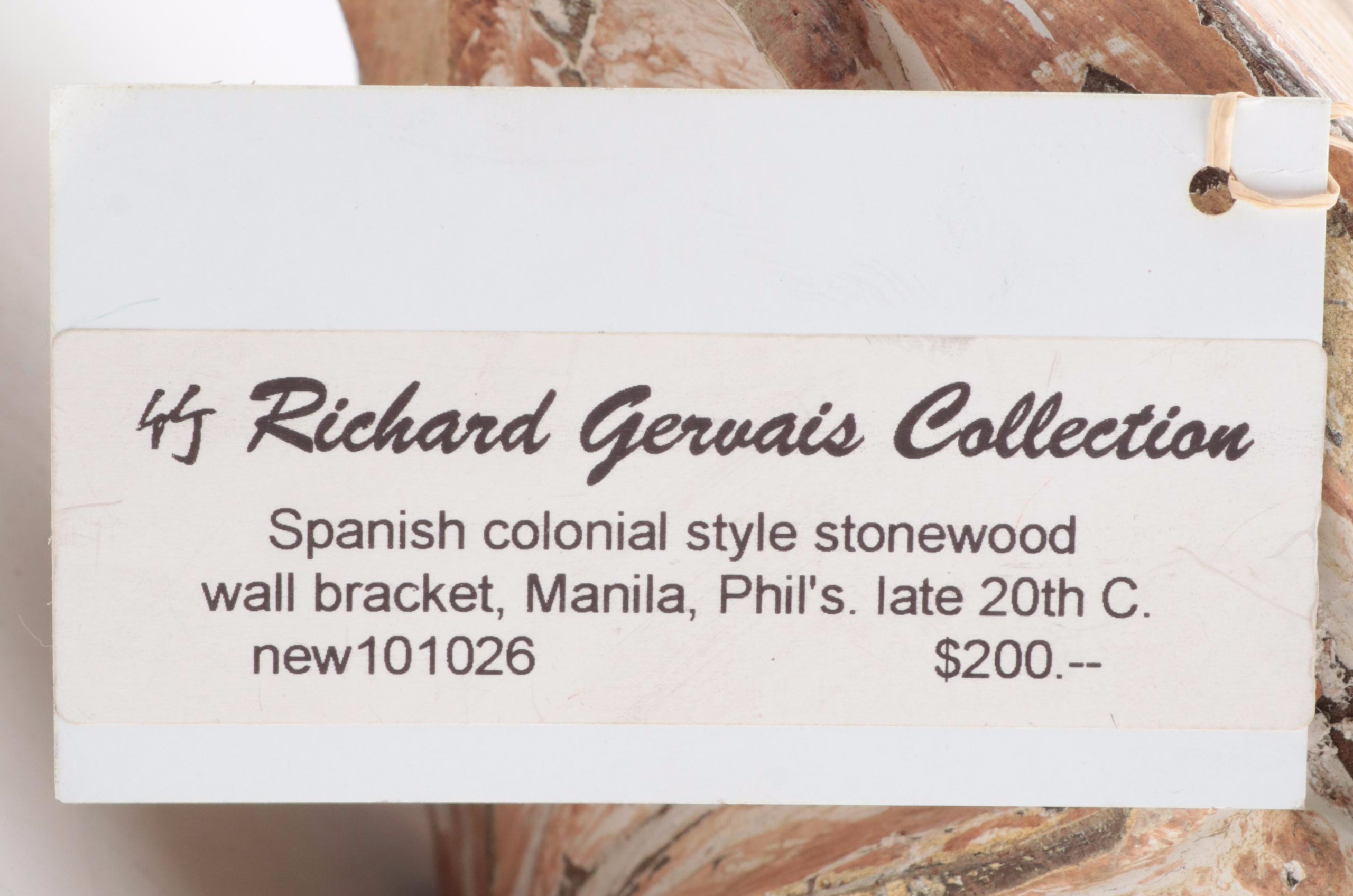 Philippines Spanish Colonial Style Painted Stonewood Wall Bracket