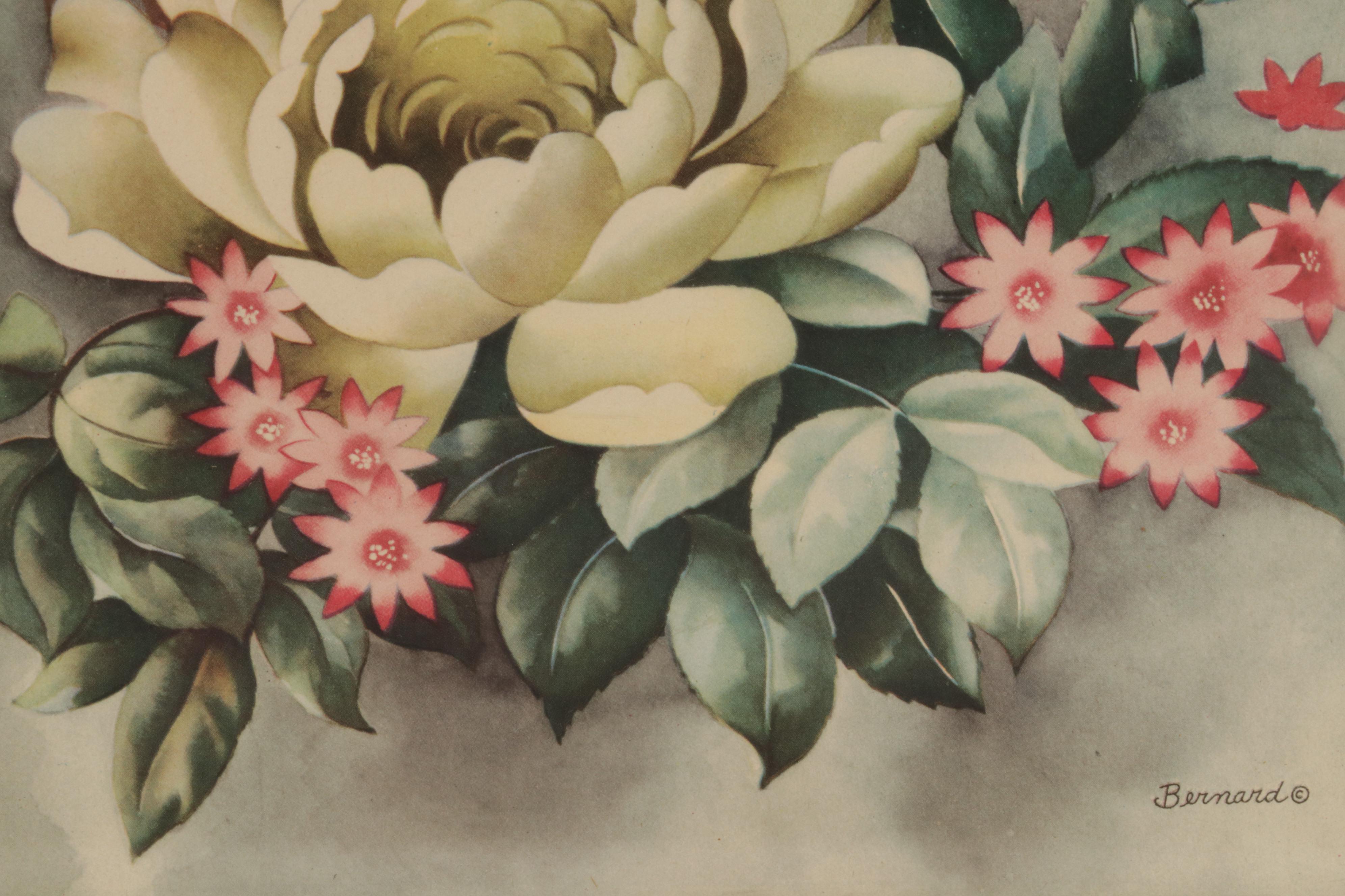 Offset Lithographs of Women and Floral Still Lifes, Circa 1965