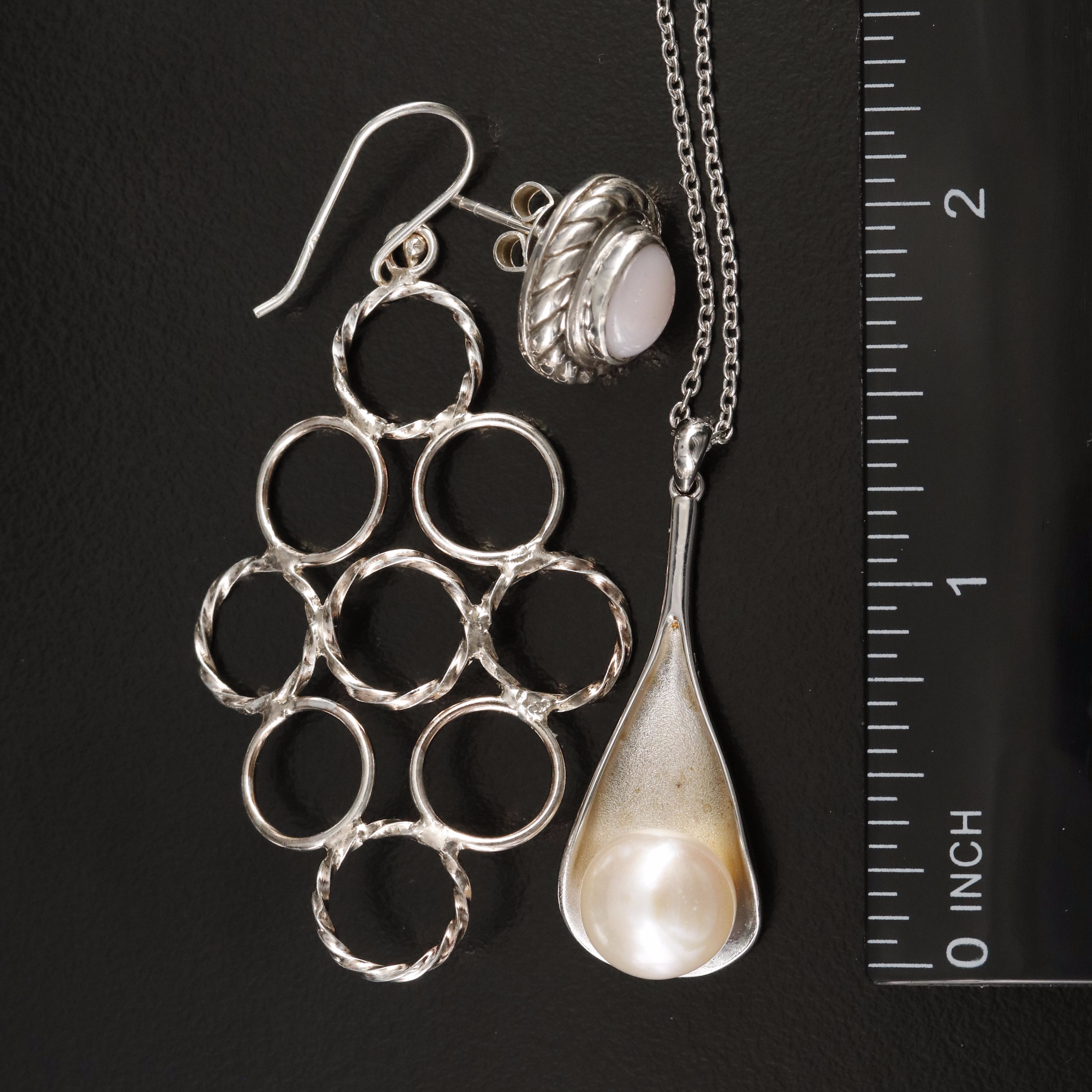 Sterling Earrings, Necklaces and Bracelet Including Pearls and Common Opal